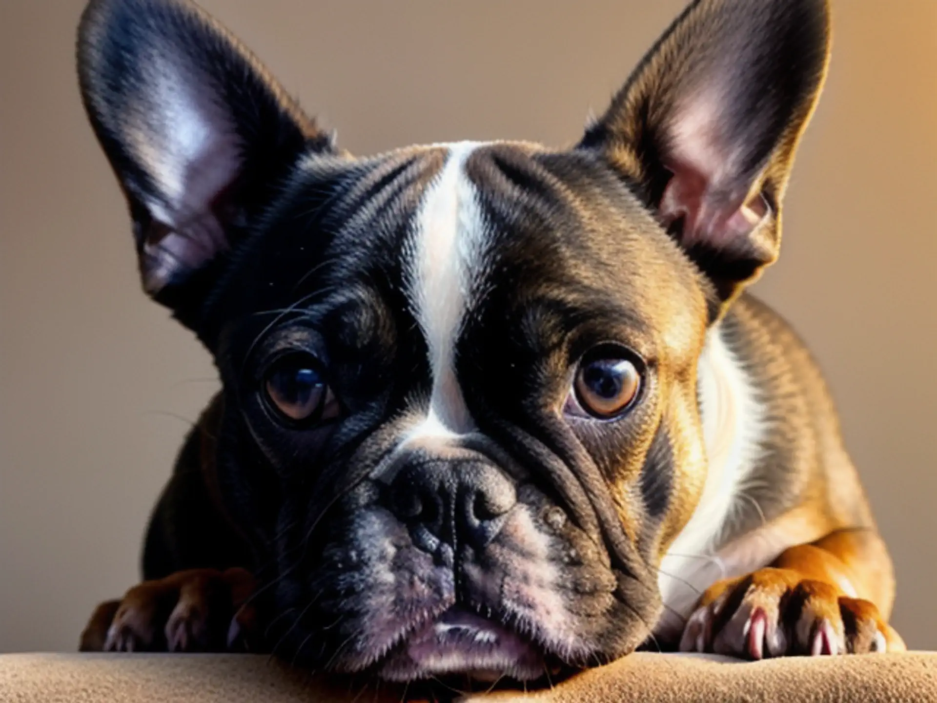 Close-up portret Franse Bulldog met expressieve ogen en markante kop