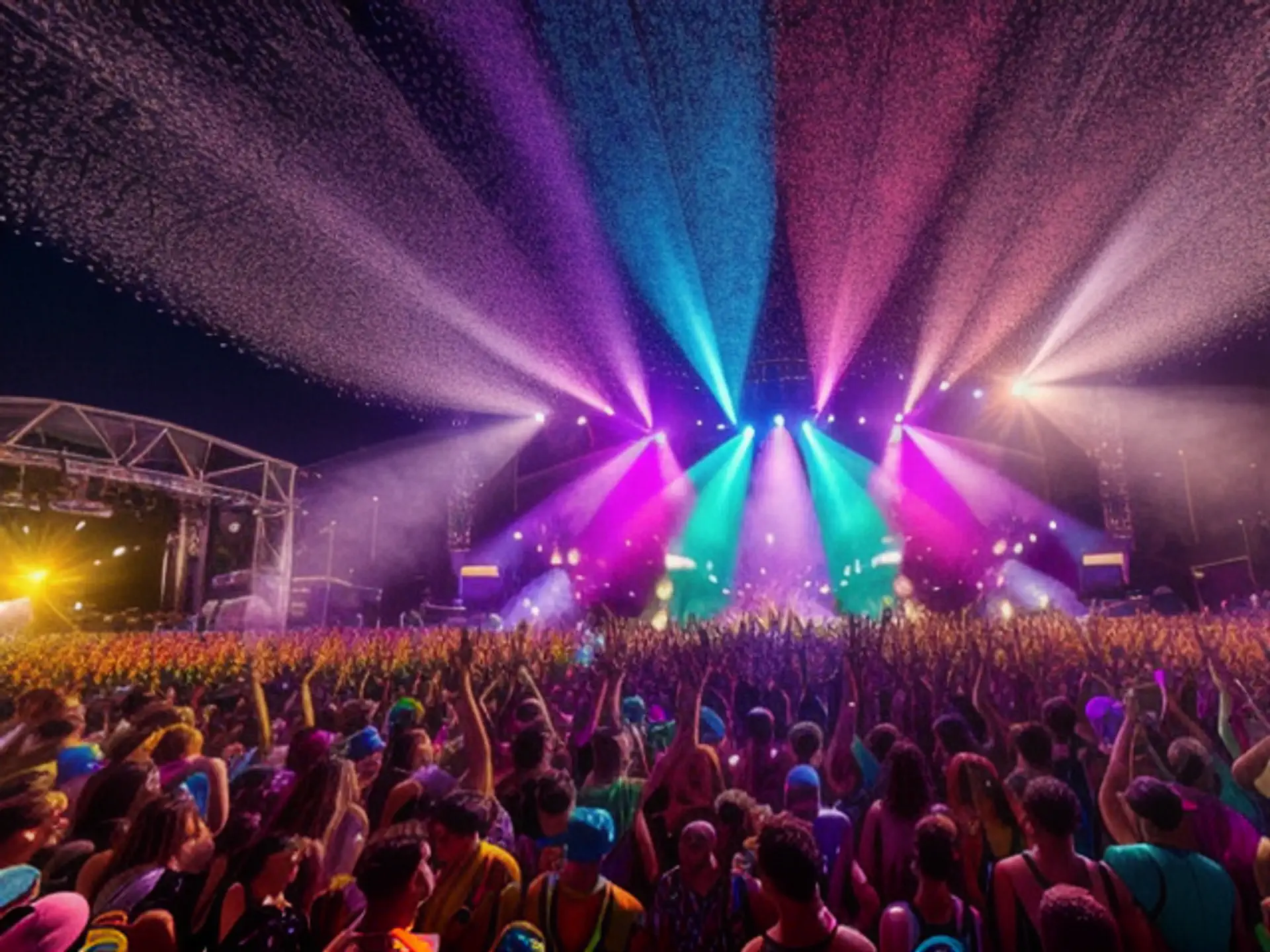 Spectaculaire lichtshow tijdens zomerfestival met kleurrijke lasers