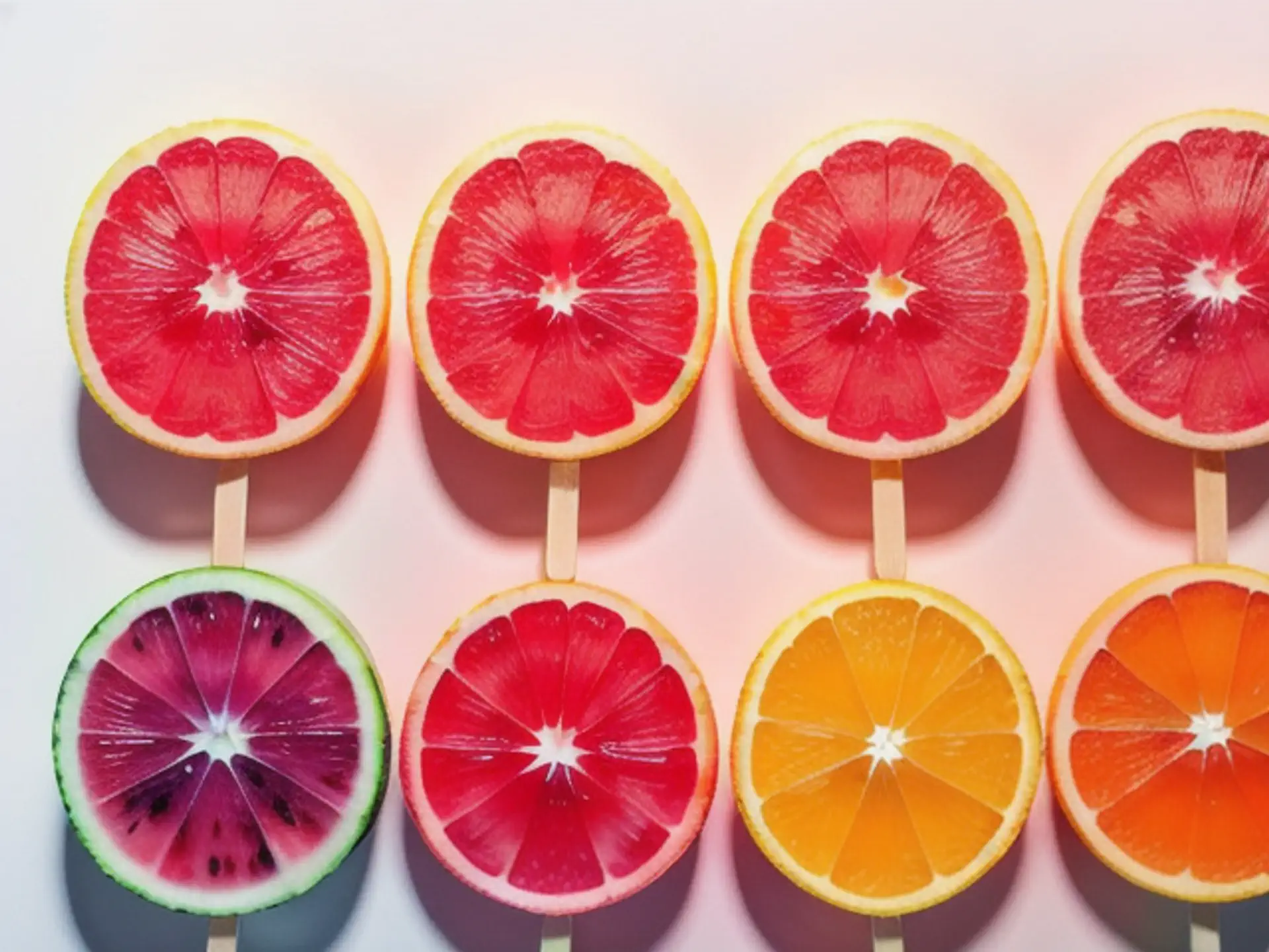 Kleurrijke citrusijsjes in vrolijke zomerse fruitplakken compositie