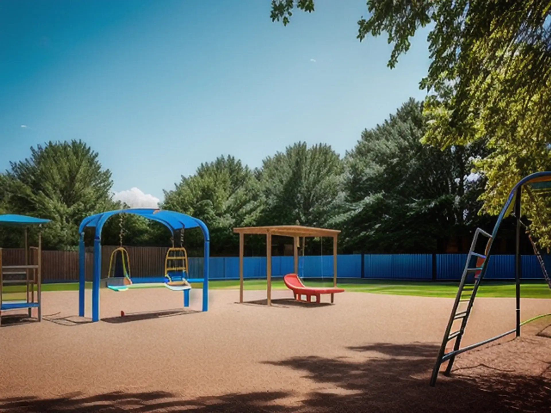 Moderne kinderspeeltuin met schommels en klimtoestellen