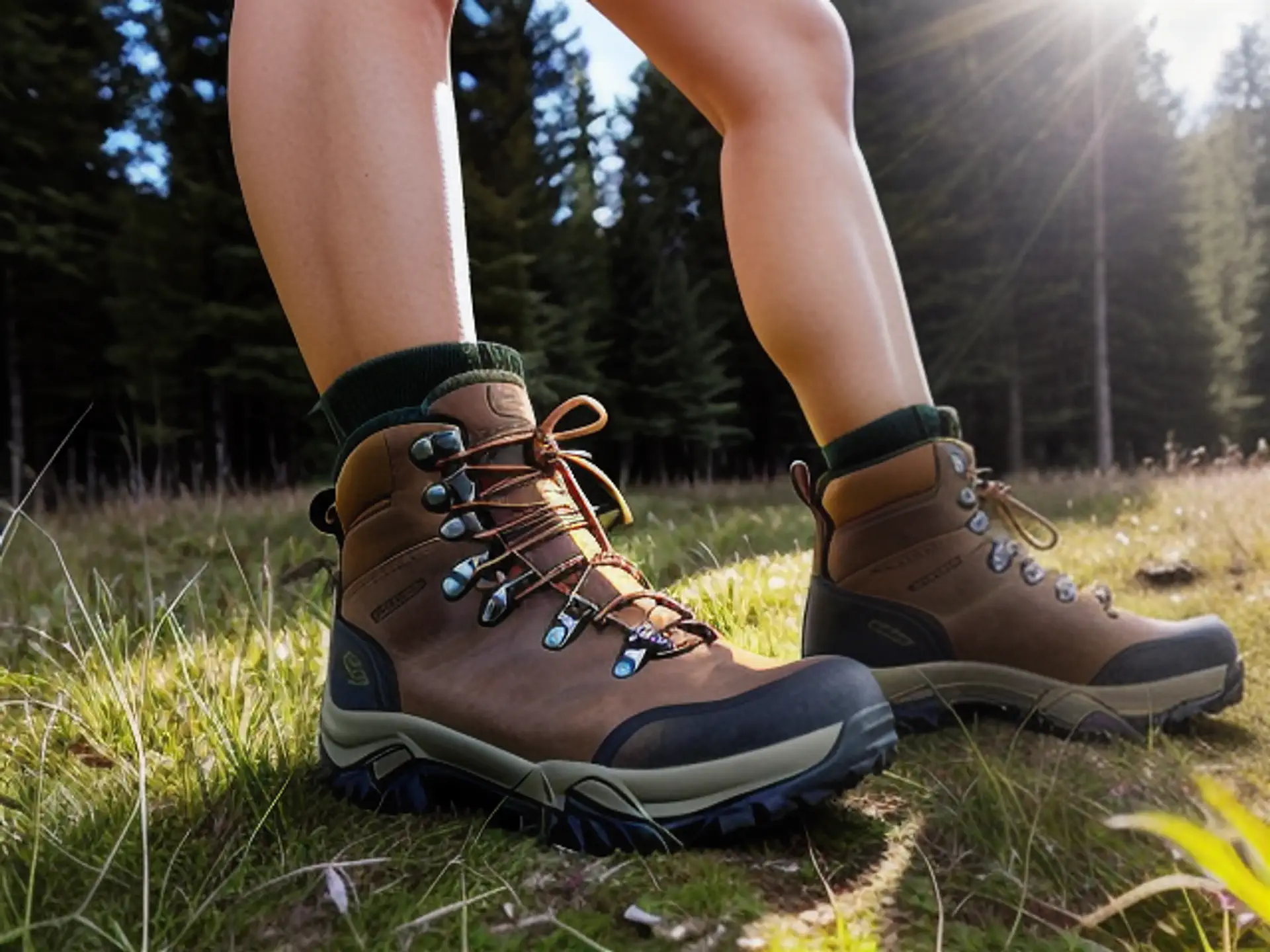 Robuuste wandelschoenen in natuurlijk boslandschap tijdens zonnige dag