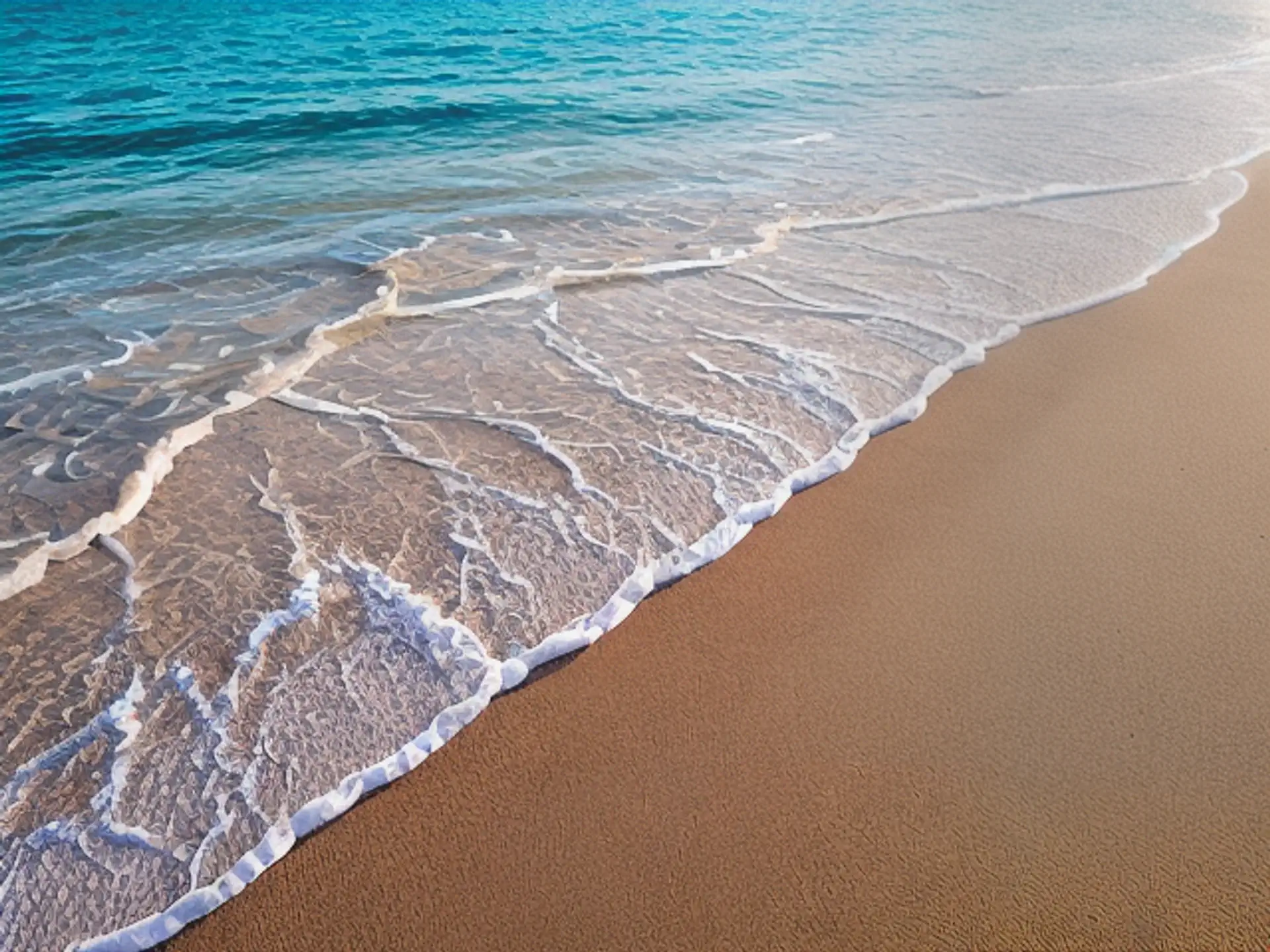 Turquoise golven op tropisch zandstrand bij zonsopgang