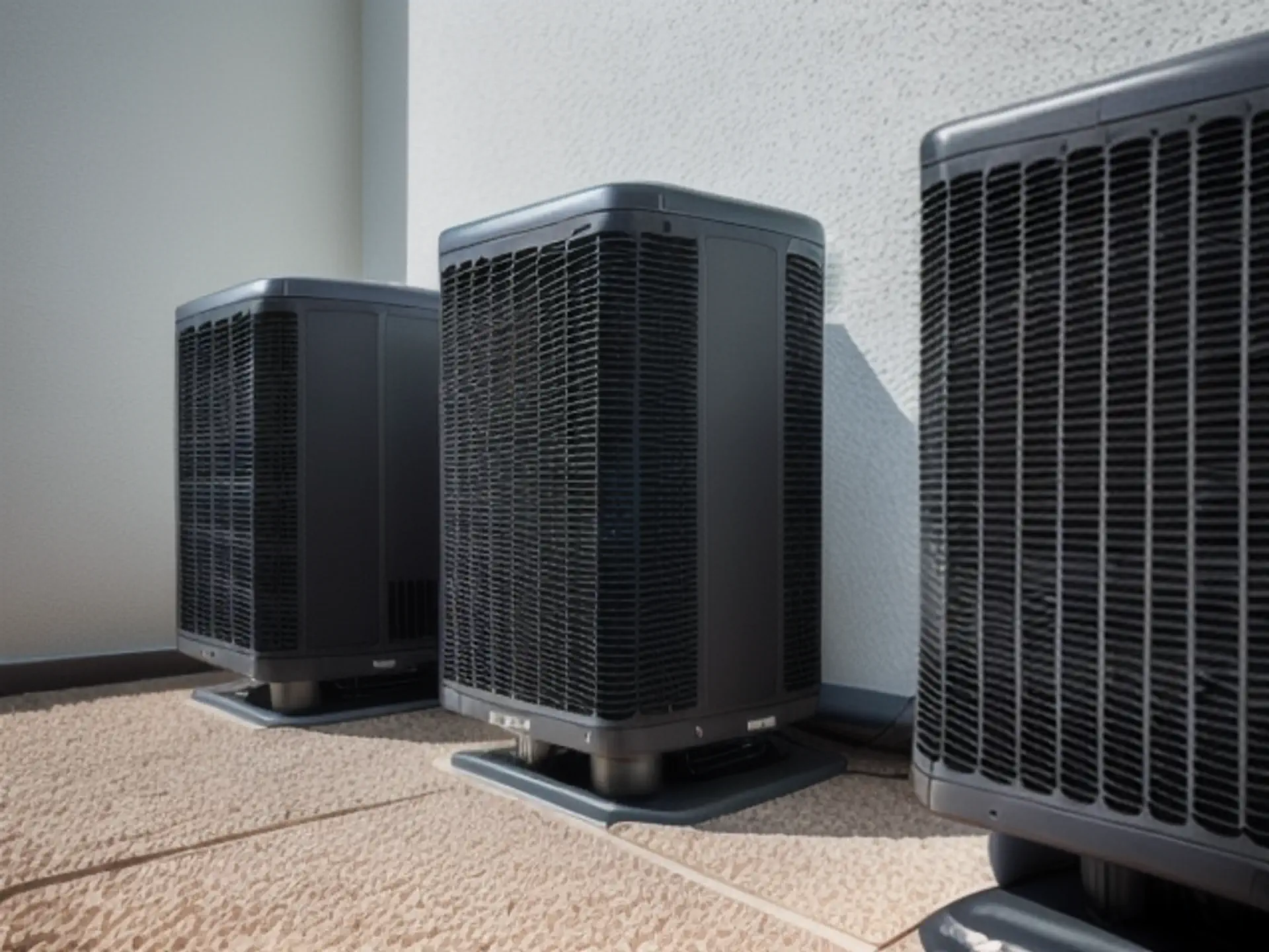 Professionele airconditioning units voor bedrijfspand op rij geplaatst