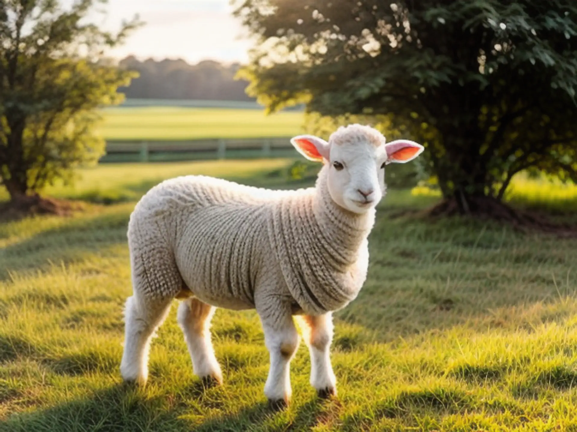 Schattig lammetje in gouden avondlicht op Nederlandse boerderij