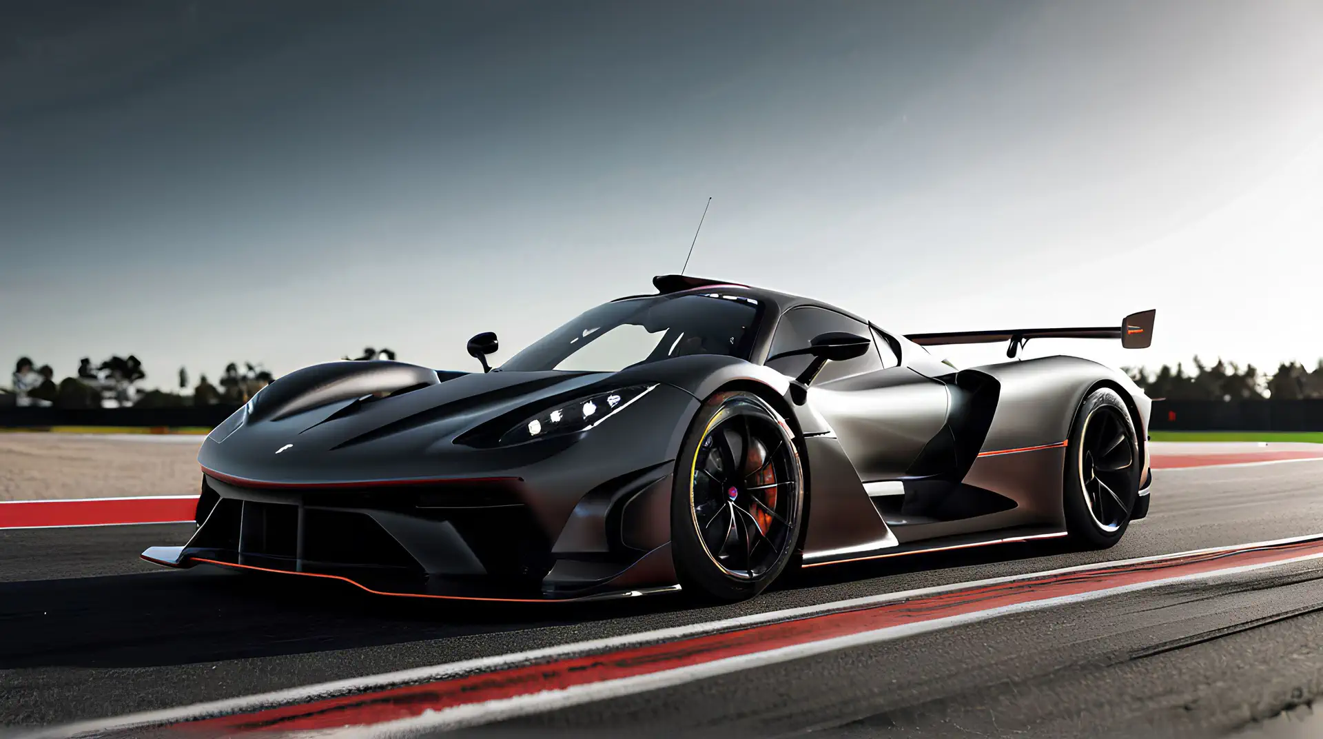Matzwarte Hypercar met Rode Details 4K Wallpaper
