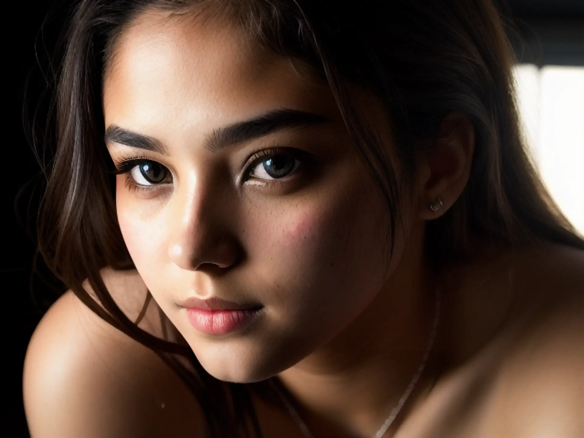 Artistiek portret met natuurlijke belichting en dramatisch contrast