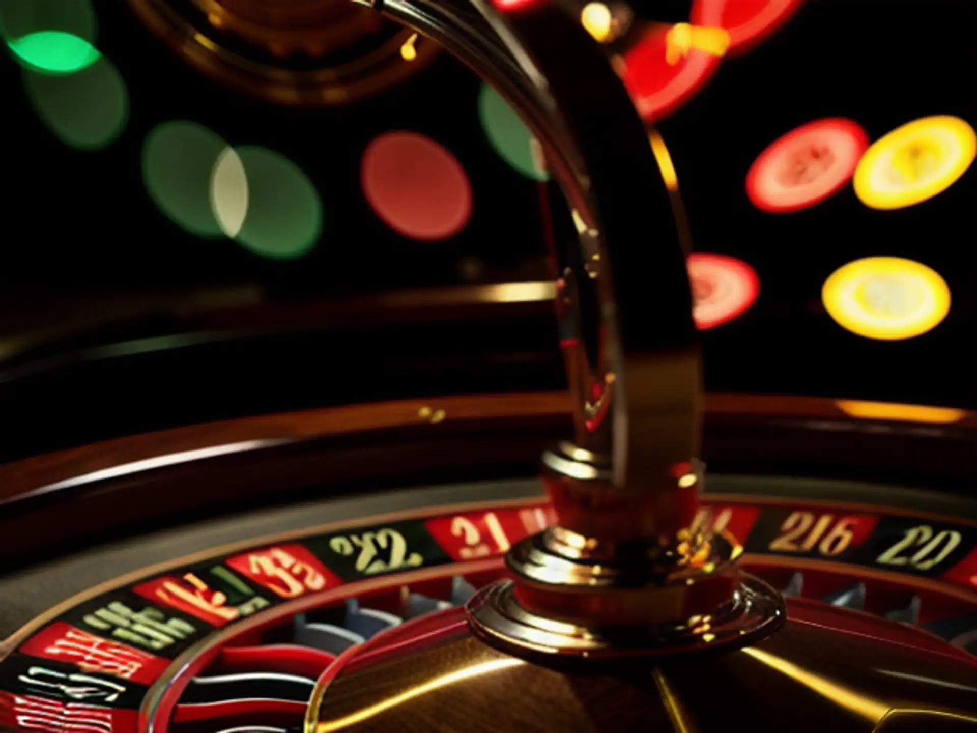 Sfeervolle roulette tafel met kleurrijke casino verlichting in beeld