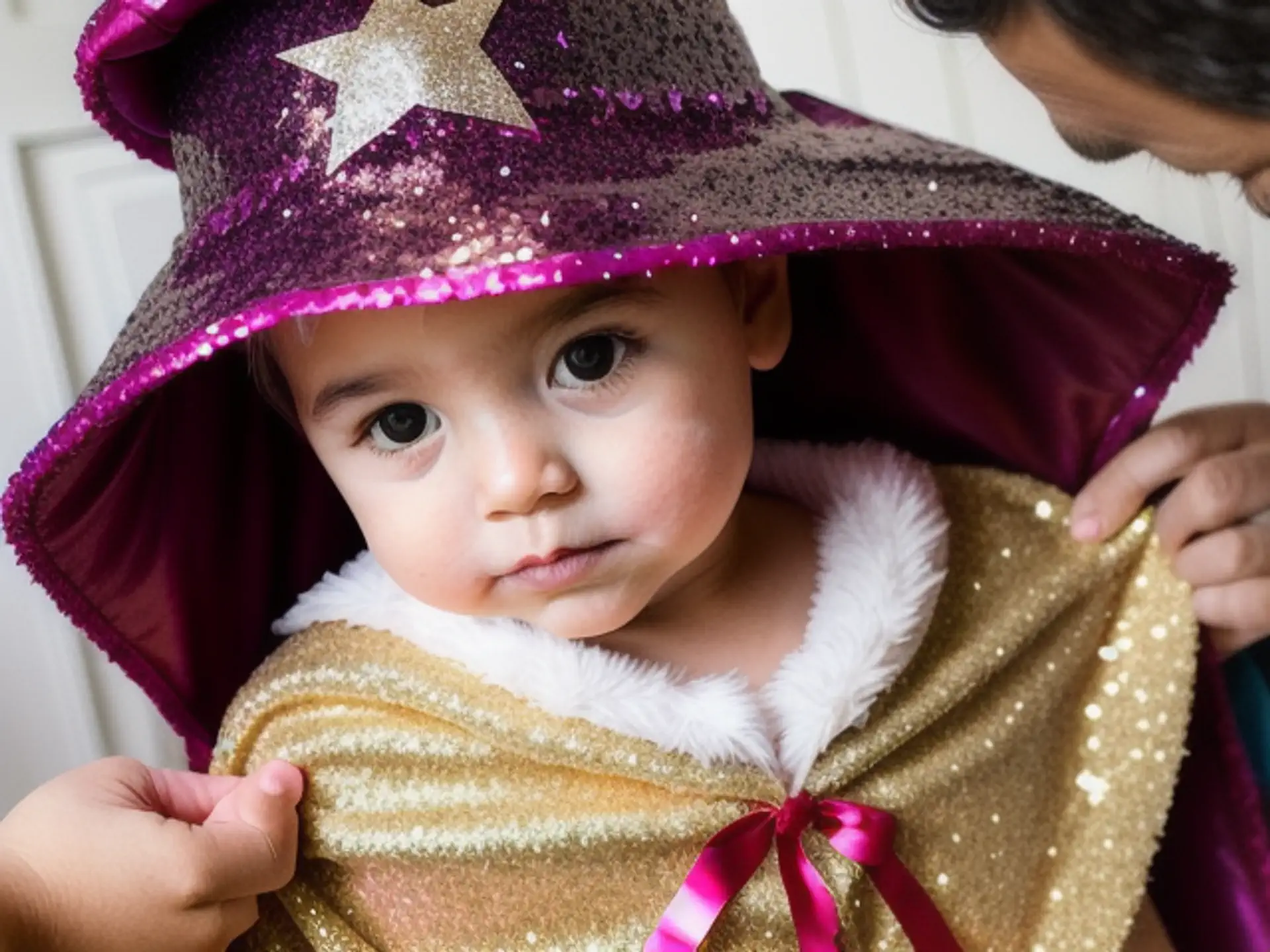 Glitterend tovenaars kostuum met paarse hoed voor kindercarnaval