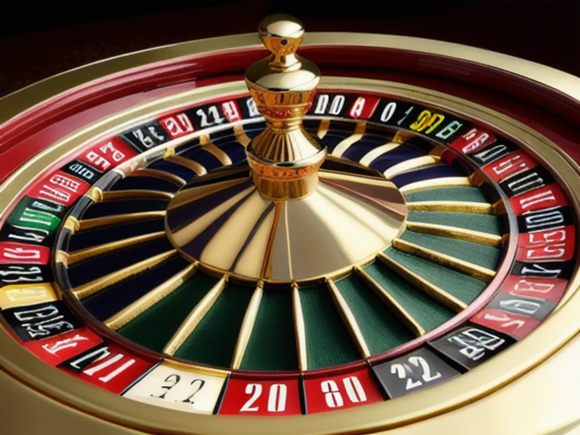Luxe casino roulettewiel close-up met gouden details en rijke kleuren
