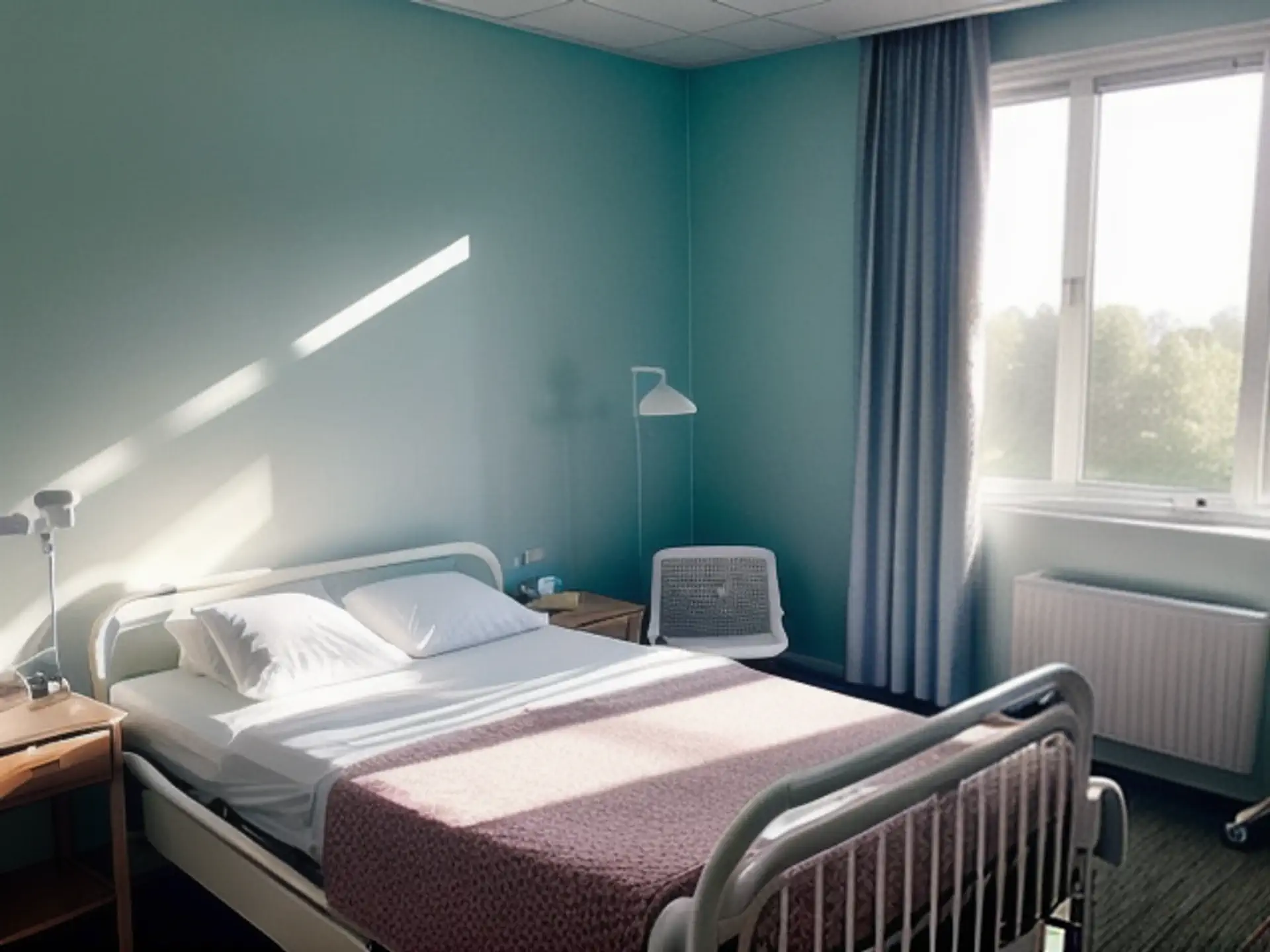 Moderne ziekenhuiskamer met natuurlijk licht en comfortabel