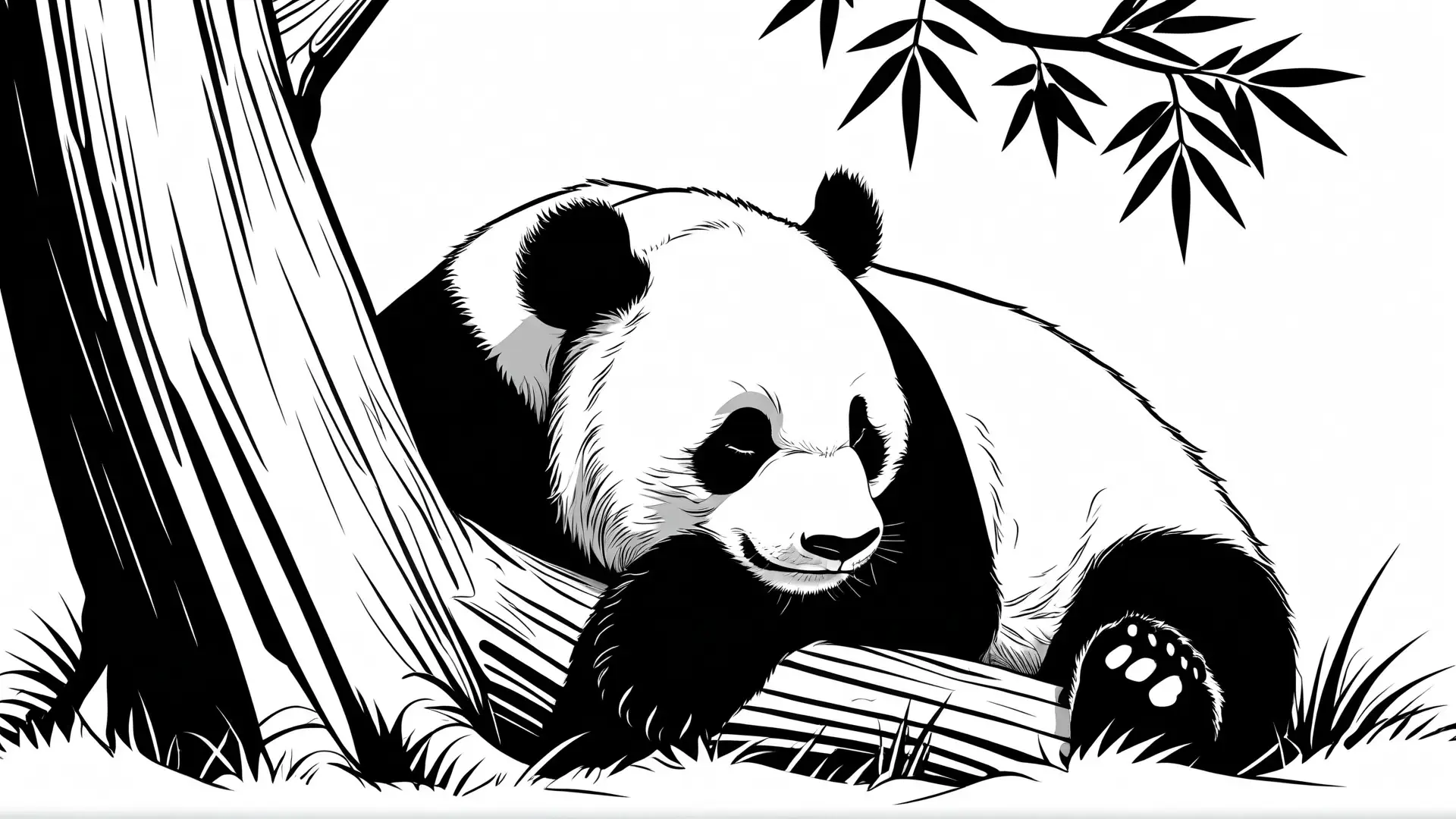 Panda op Boomstam in Natuur Kleurplaat