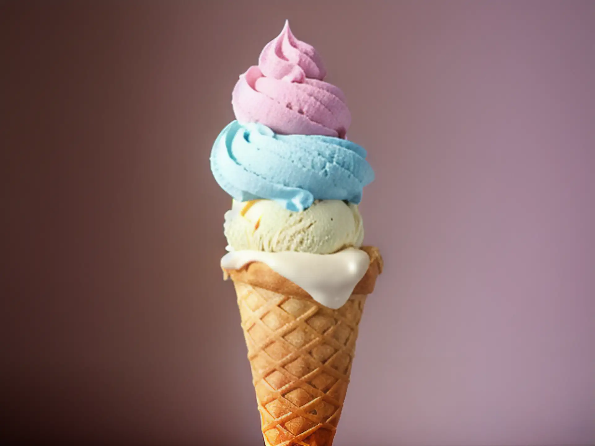 Kleurrijke zomerijs in hoorntje met pastelkleurige bolletjes softijs