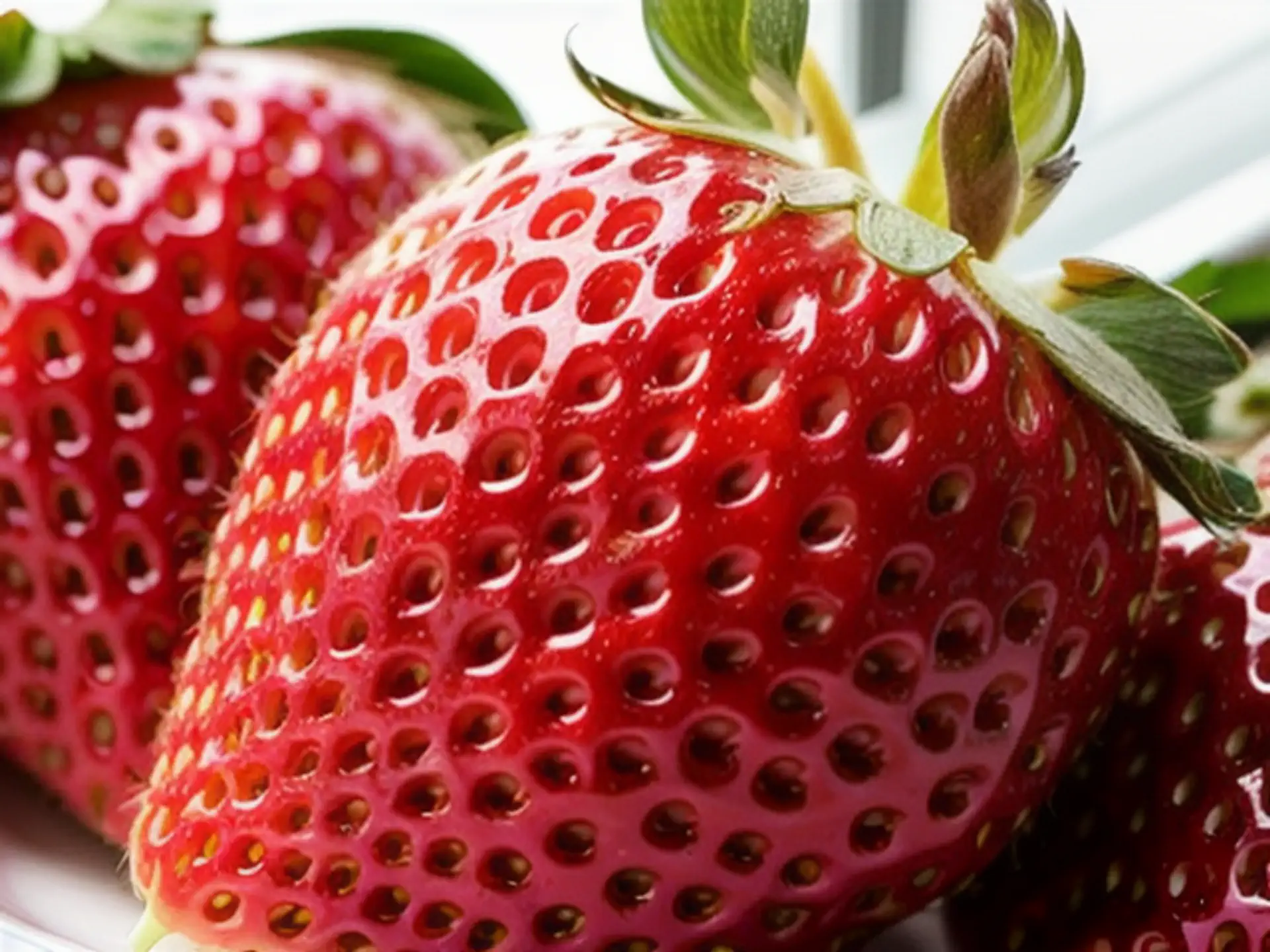 Verse sappige aardbeien in close-up met natuurlijk daglicht