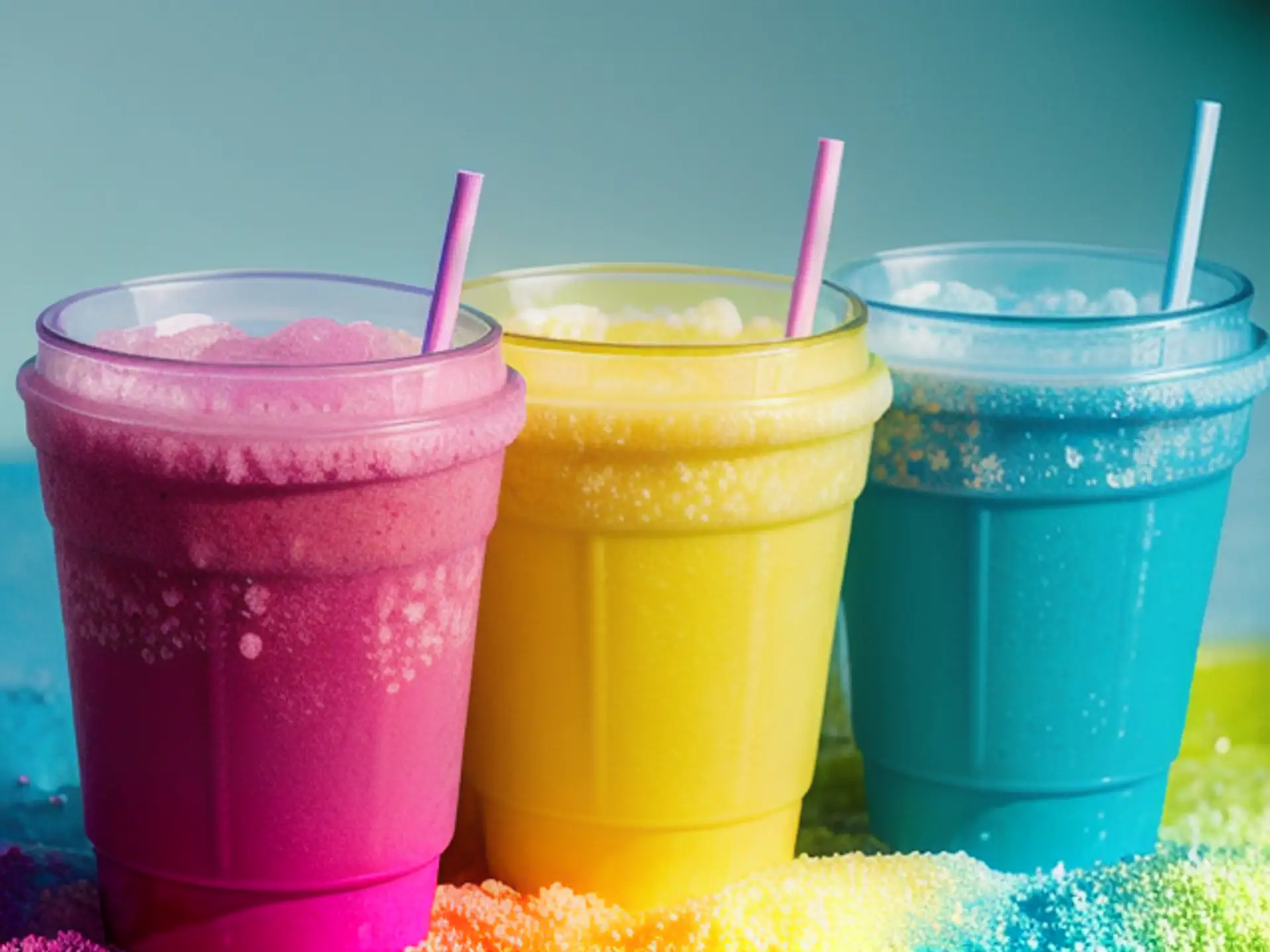 Kleurrijke zomerse smoothies met rietje in regenboogkleuren