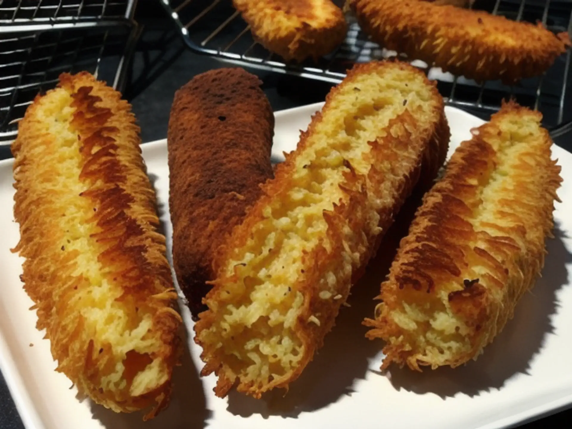 Knapperige worstenbroodjes met krokant kokoskorstje op bakplaat