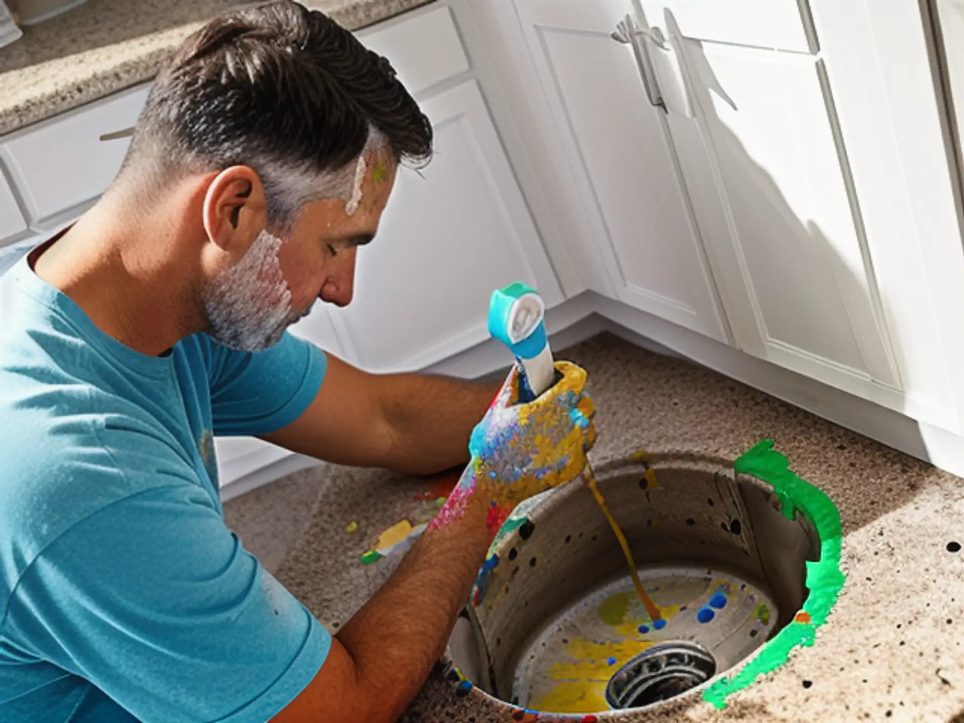 Professionele ontstopping van verstopte gootsteen in moderne keuken