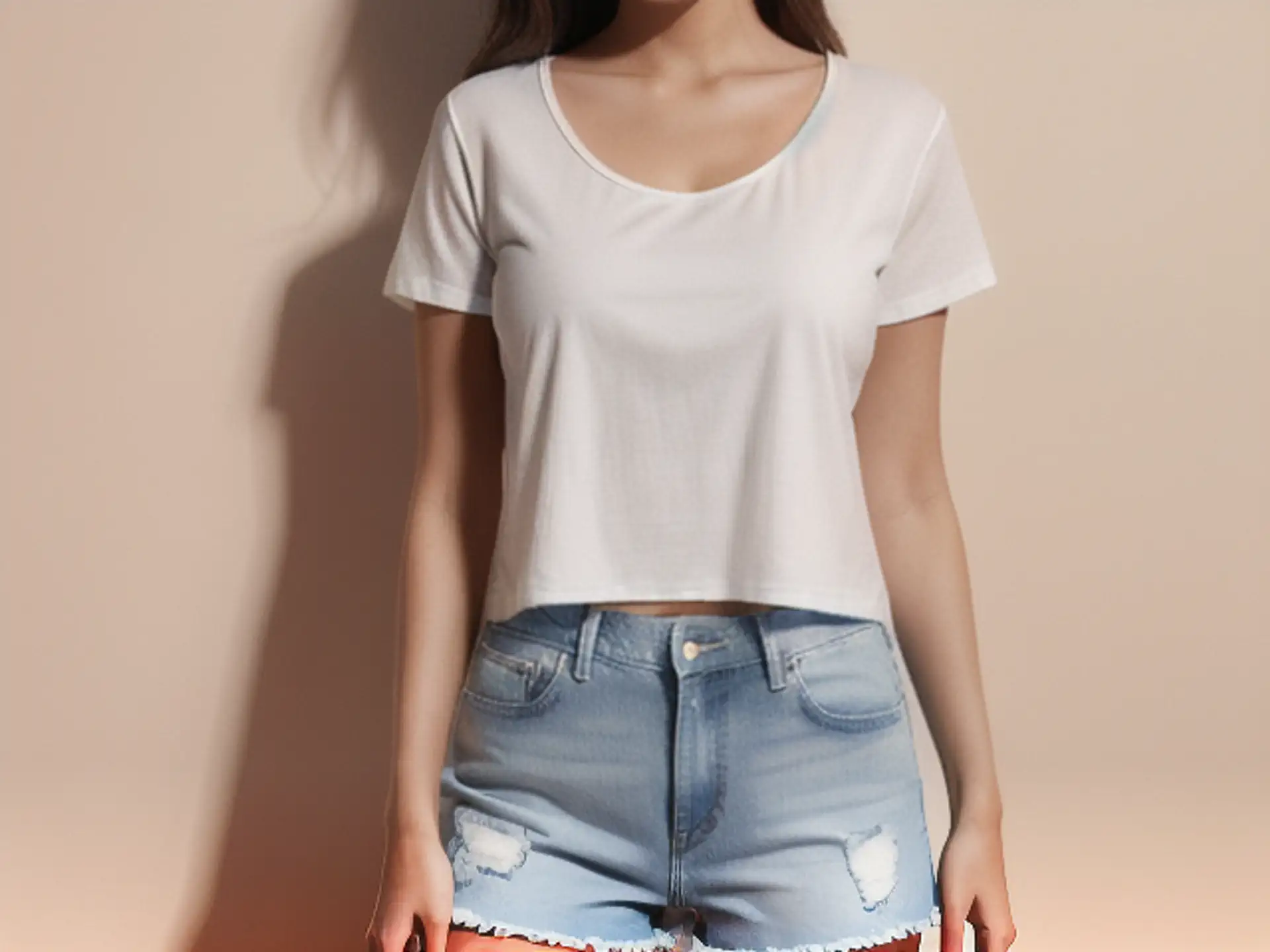 Casual zomeroutfit met wit crop shirt en vintage denim shorts