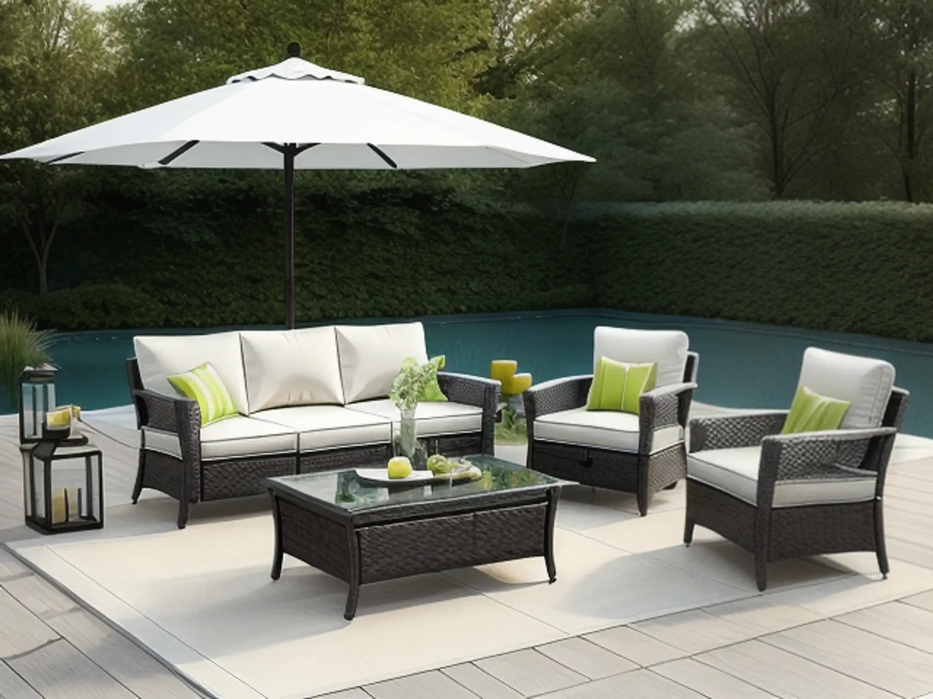 Luxe loungeset met parasol voor stijlvolle tuin of terras inrichting