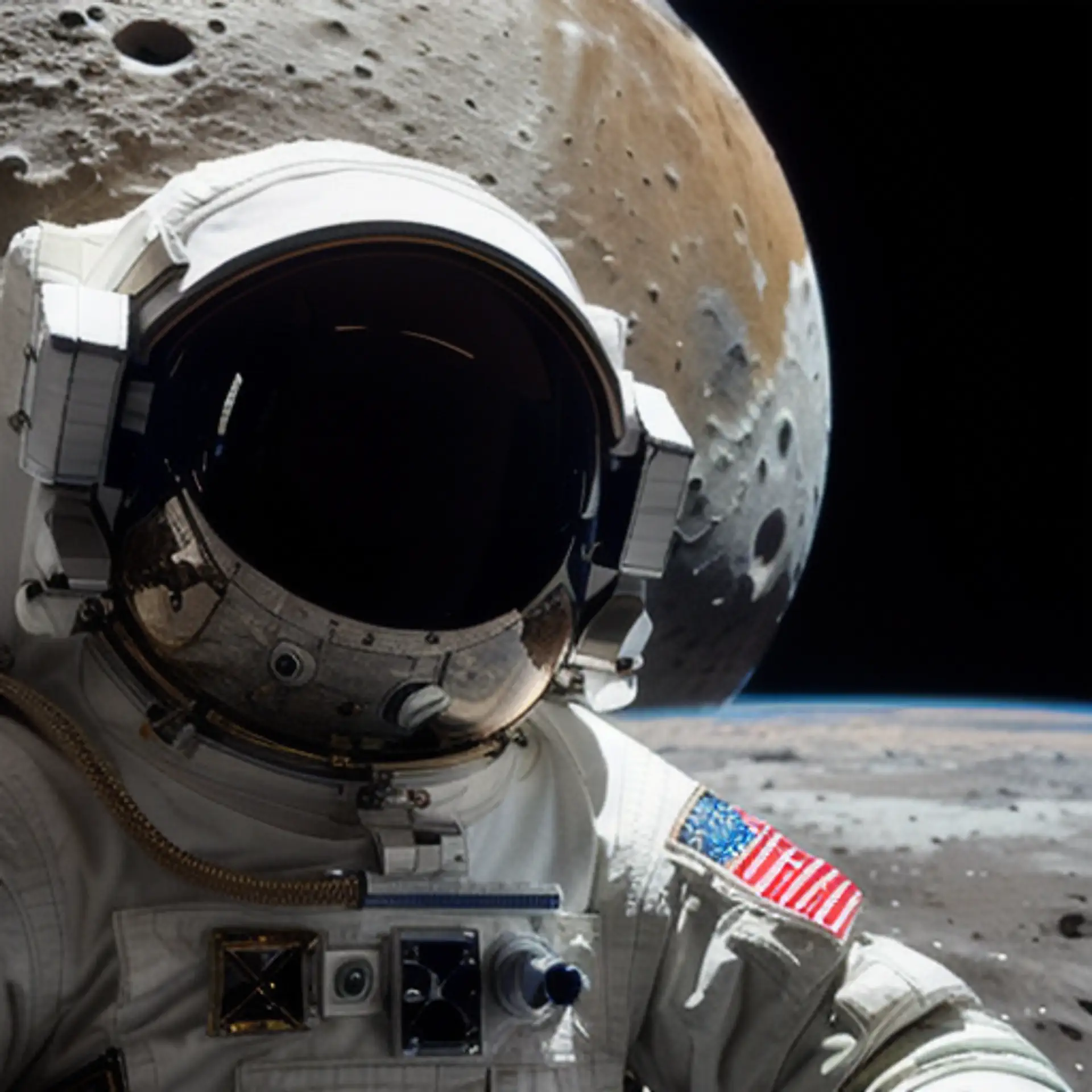 Astronaut op maanoppervlak met ruimtepak