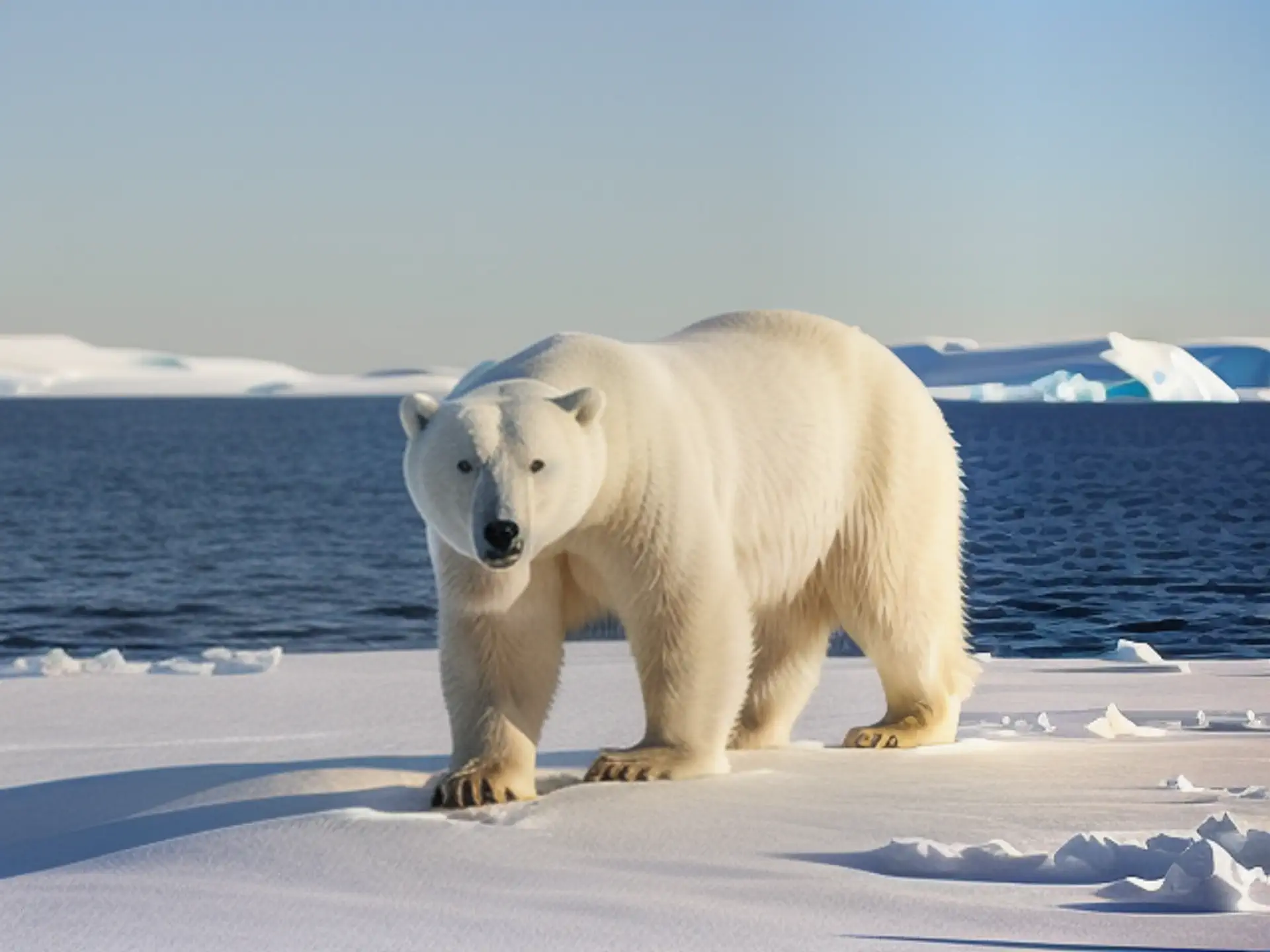 Majestueuze ijsbeer op arctische sneeuwvlakte bij bevroren oceaan