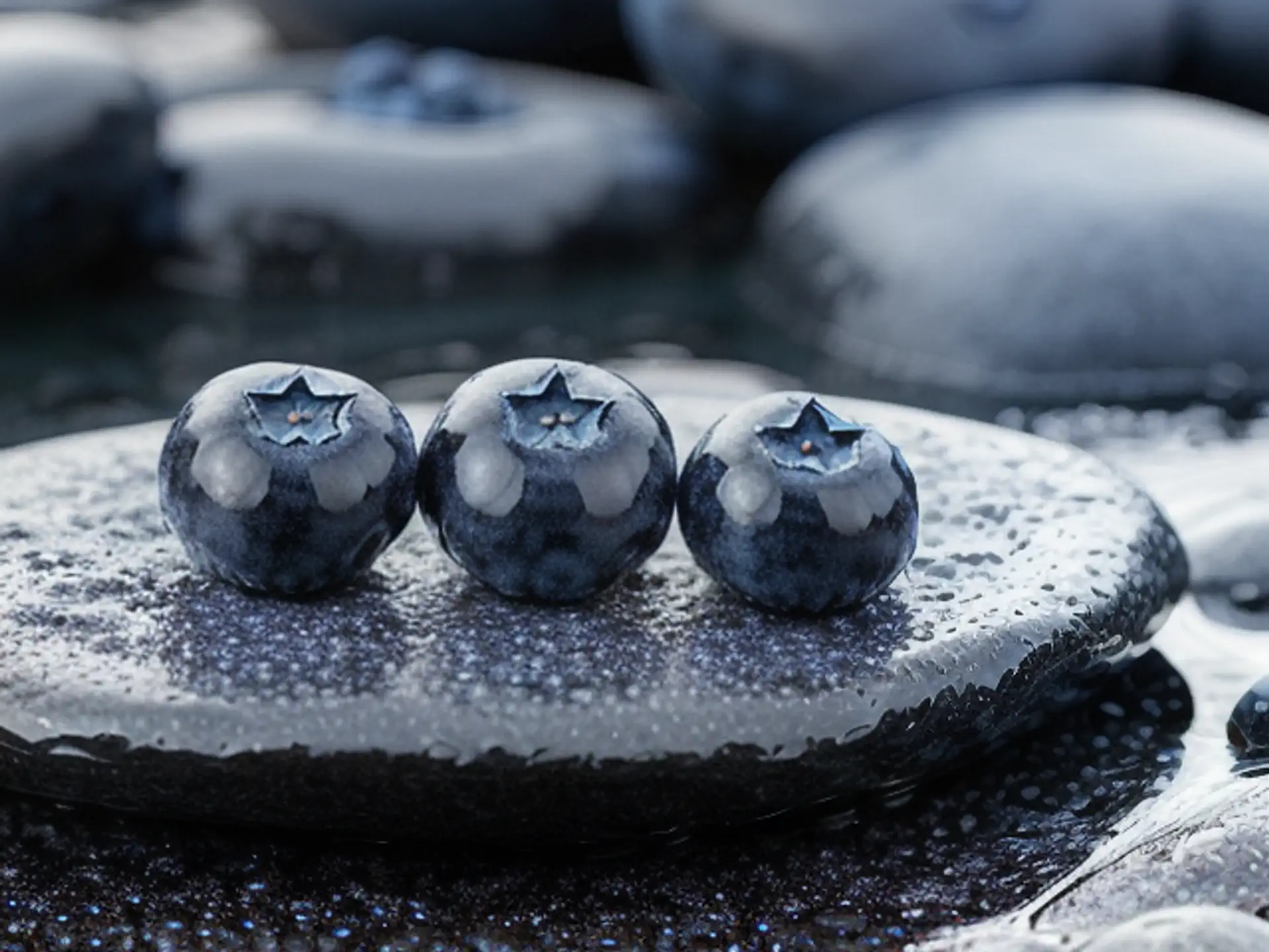 Verse blauwe bosbessen met waterdruppels in artistieke close-up