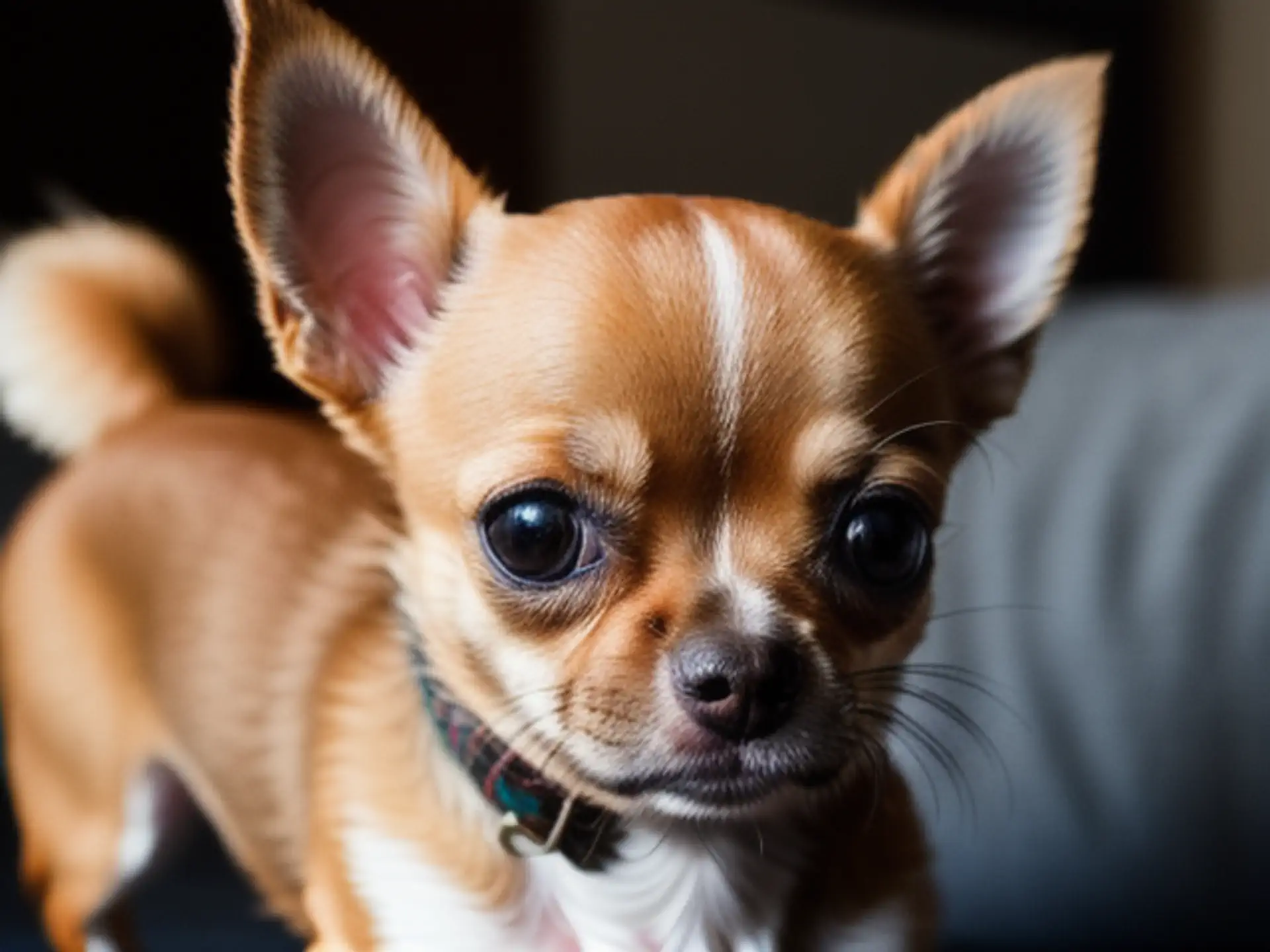 Schattige bruine Chihuahua puppy close-up portret met grote ogen