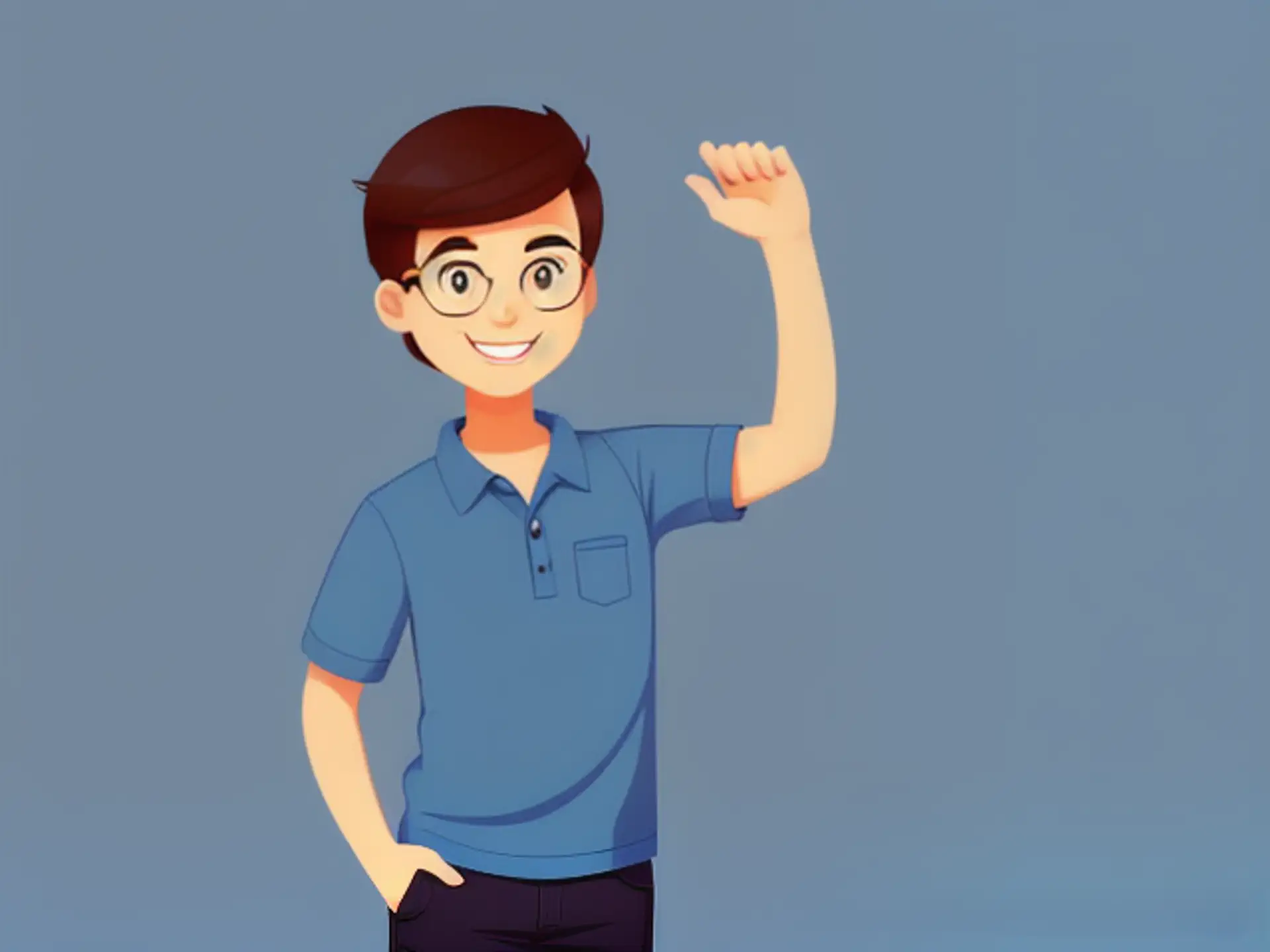 Vrolijke cartoon illustratie met zwaaiend gebaar in casual stijl