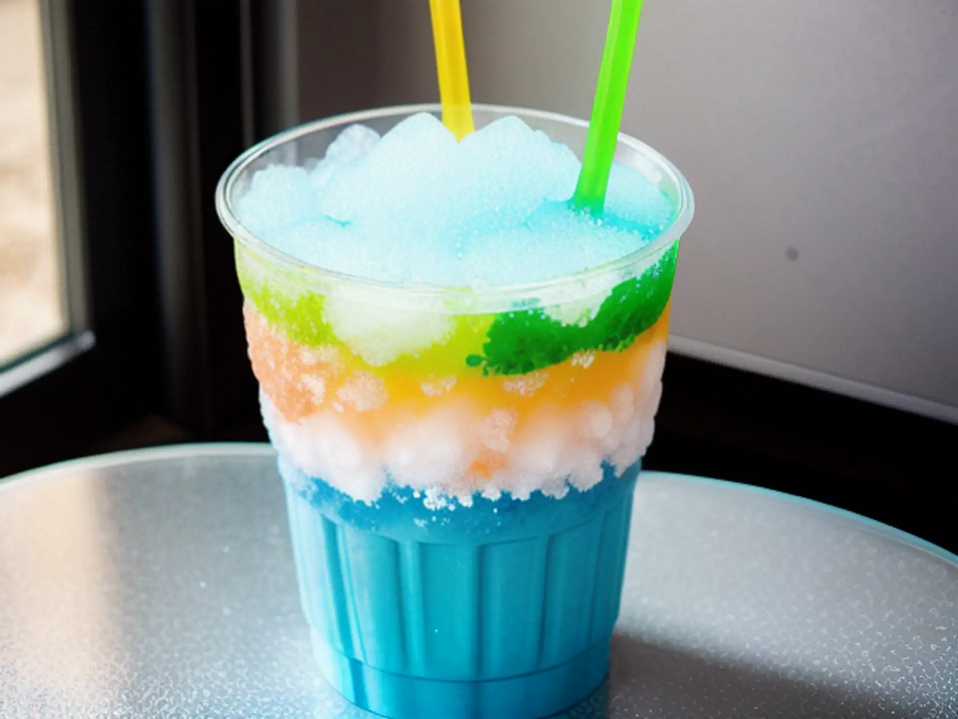 Kleurrijke tropische slush drink met verschillende fruitige lagen