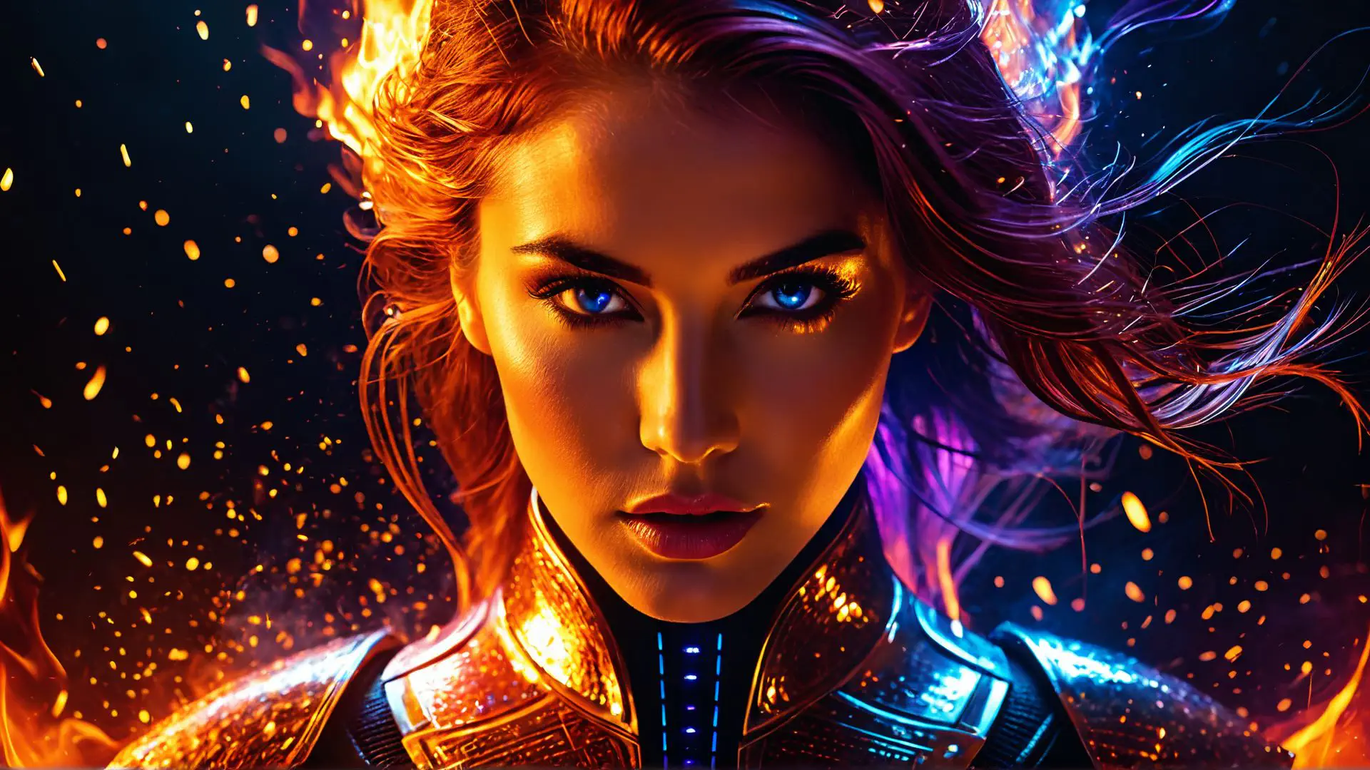 Vuur en IJs Fantasy Portret met Dramatische Kleureffecten
