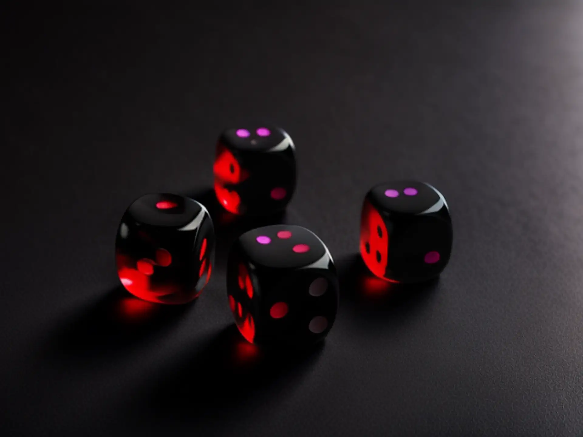 Mysterieuze dobbelstenen met rood licht op donkere achtergrond