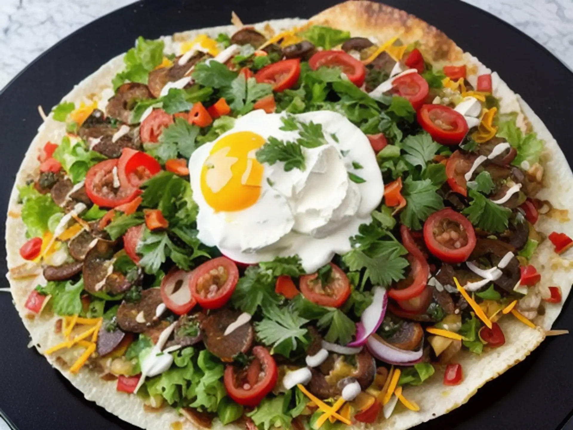 Mexicaanse ontbijttortilla met spiegelei en verse groenten