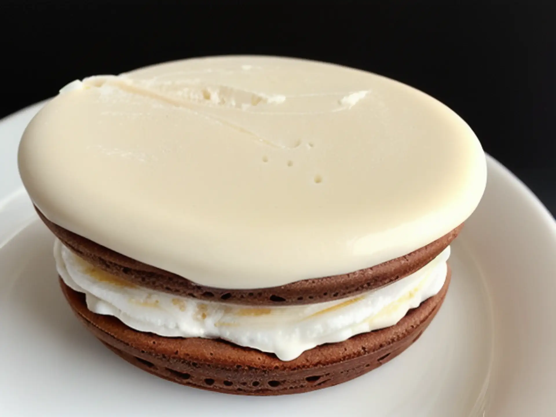 Luxe chocolade macaron met witte chocolade topping en roomvulling