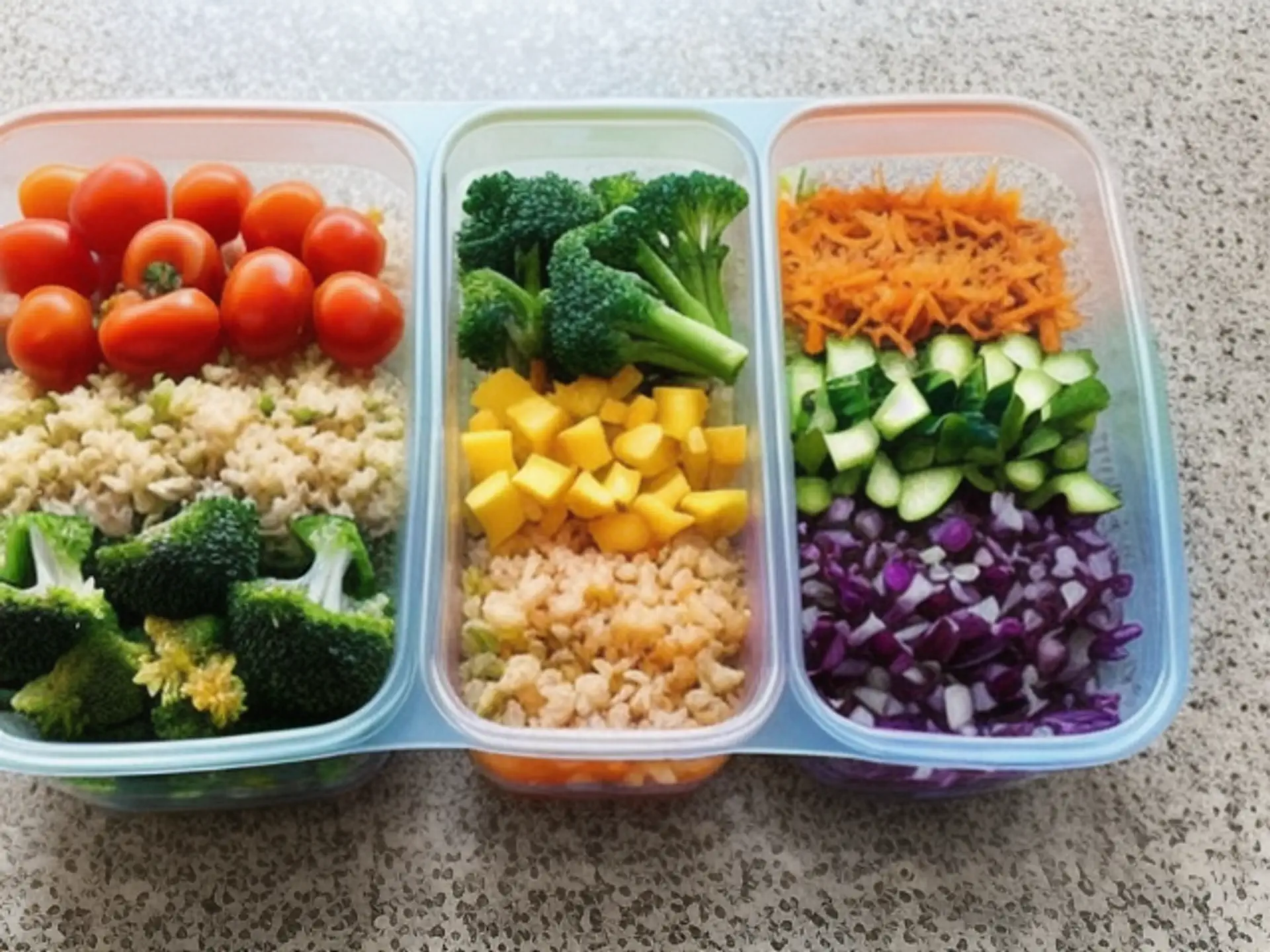 Gezonde maaltijdprepping met kleurrijke groenten en quinoa in