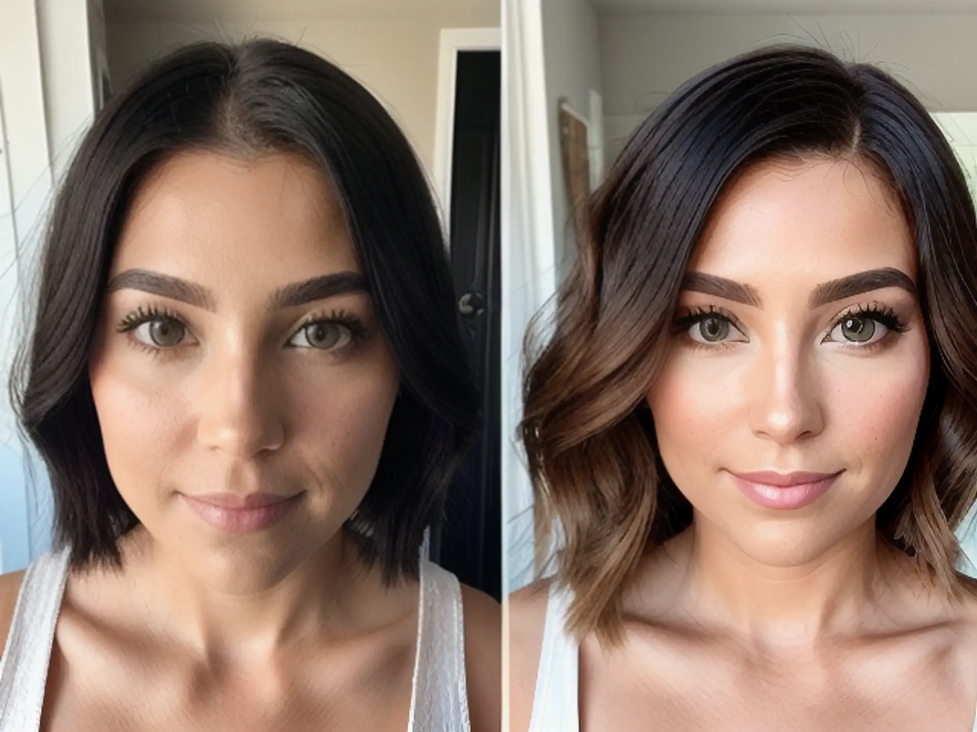 Voor en na transformatie met professionele make-up en styling