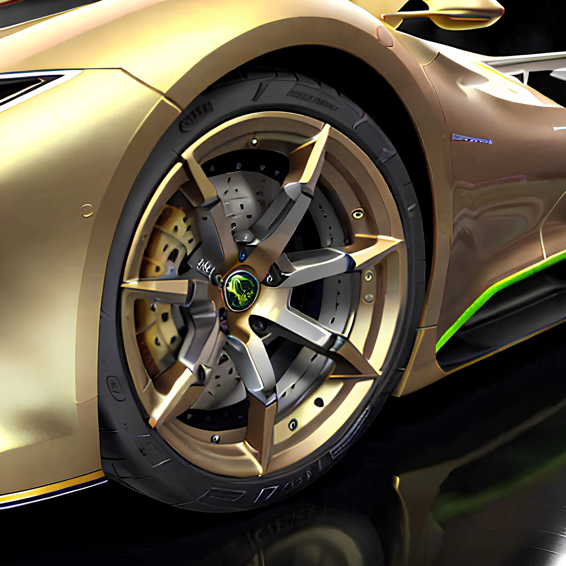 Gouden Sportvelg met Racing Remmen 4K Wallpaper
