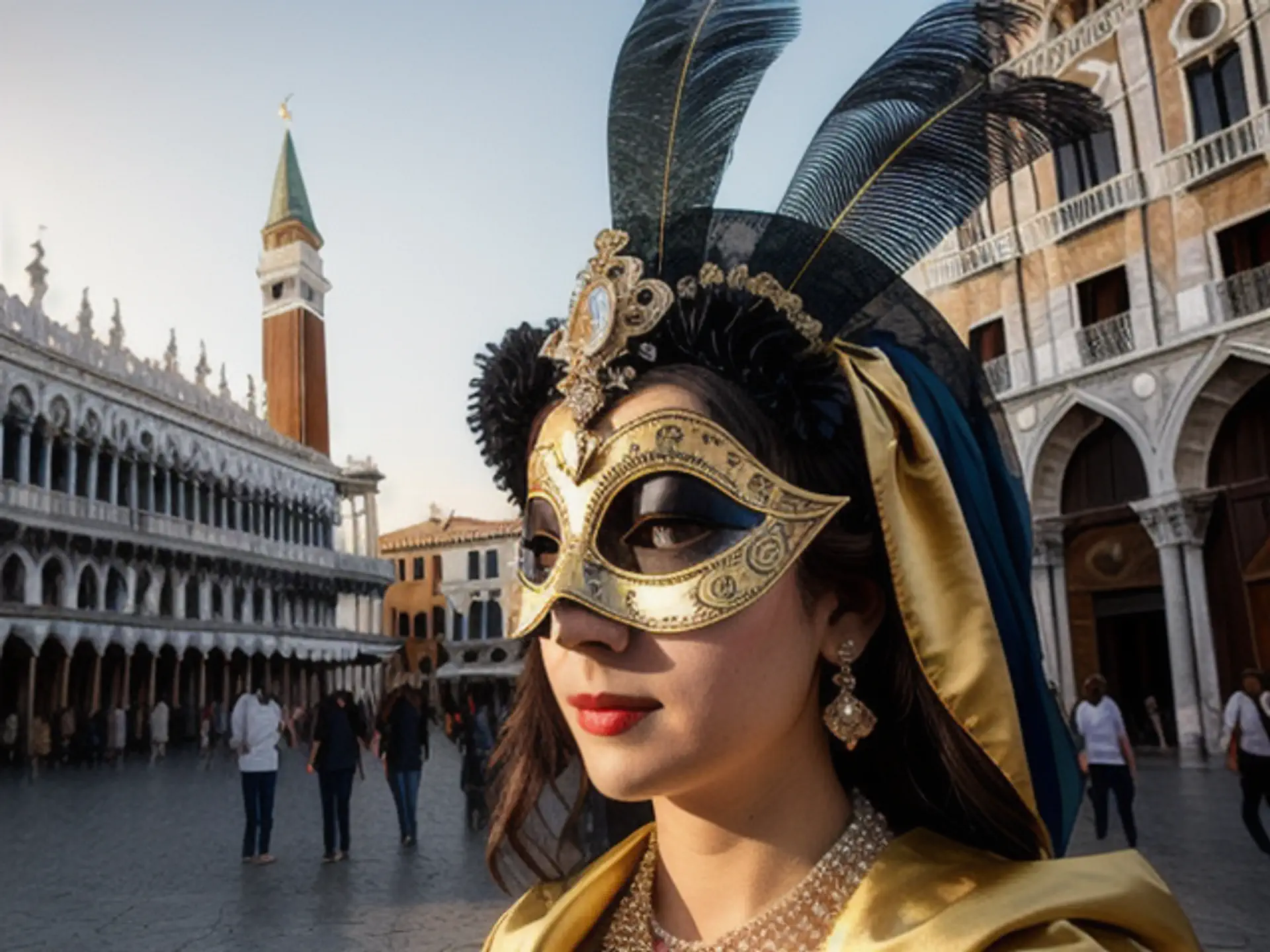 Venetiaans carnavalsmasker op historisch San Marcoplein in Venetië