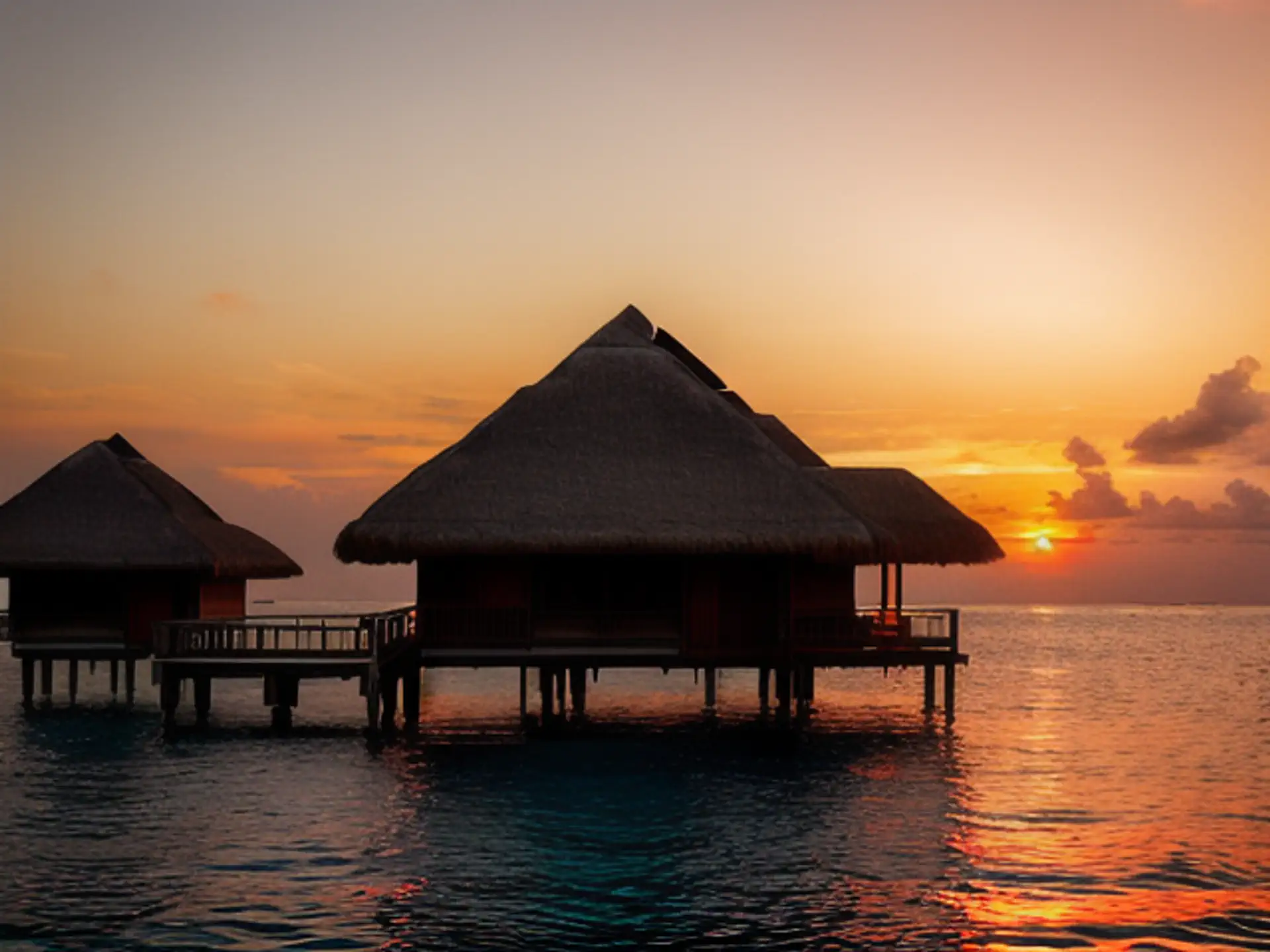 Luxe watervilla's bij zonsondergang in tropisch paradijs Malediven