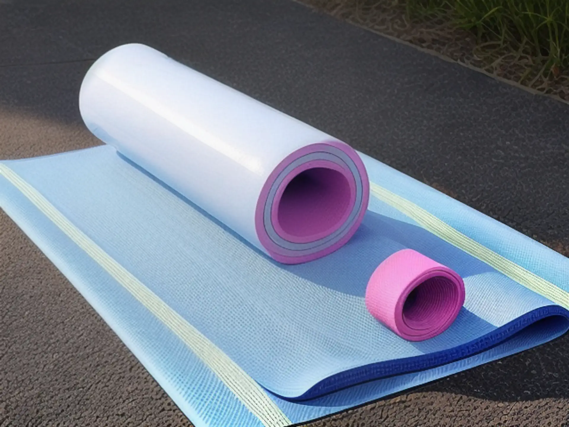Yogamatten in pasteltinten: lichtblauw en roze fitnessaccessoires