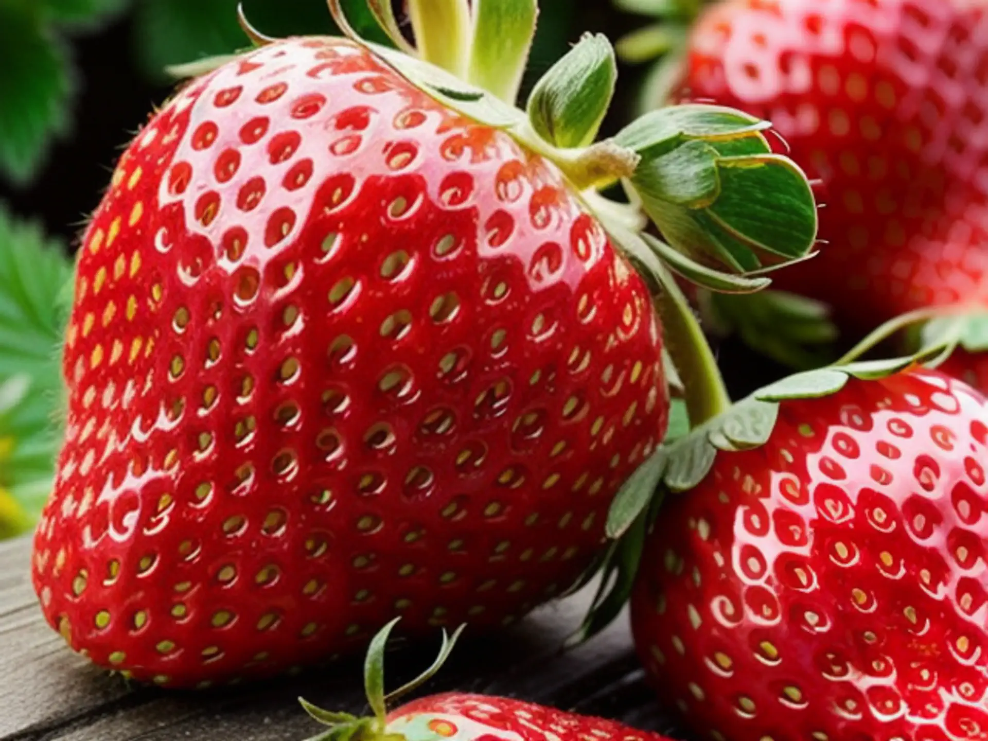 Sappige verse aardbeien in close-up op rustieke houten ondergrond