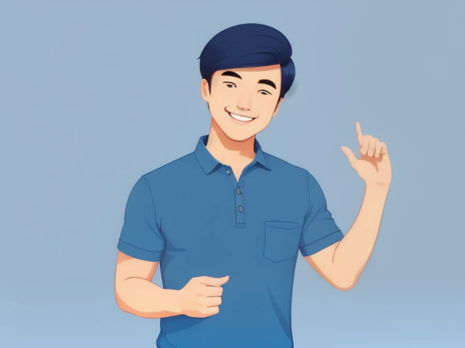 Moderne illustratie professional in casual poloshirt wijst omhoog