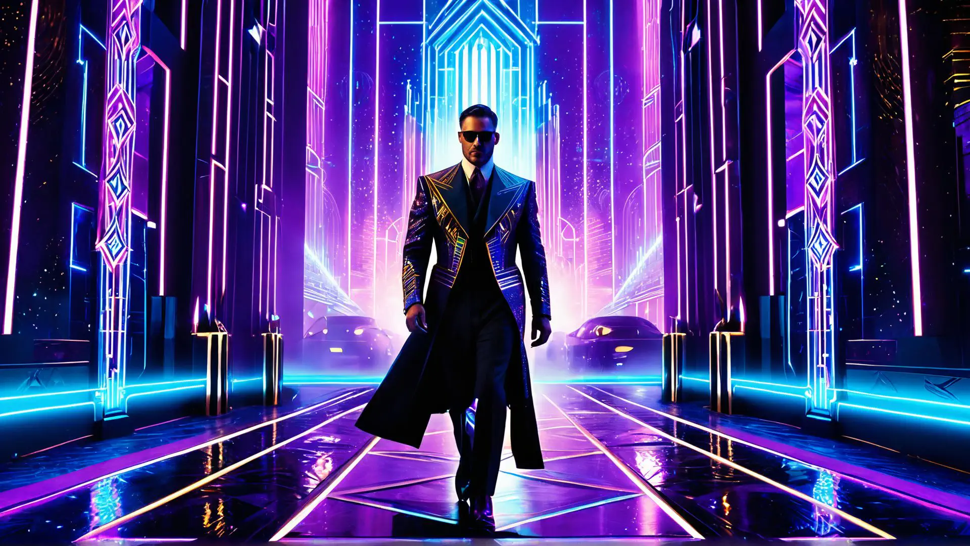 Futuristische nachtscène met neonverlichting en cyberpunk-stijl design