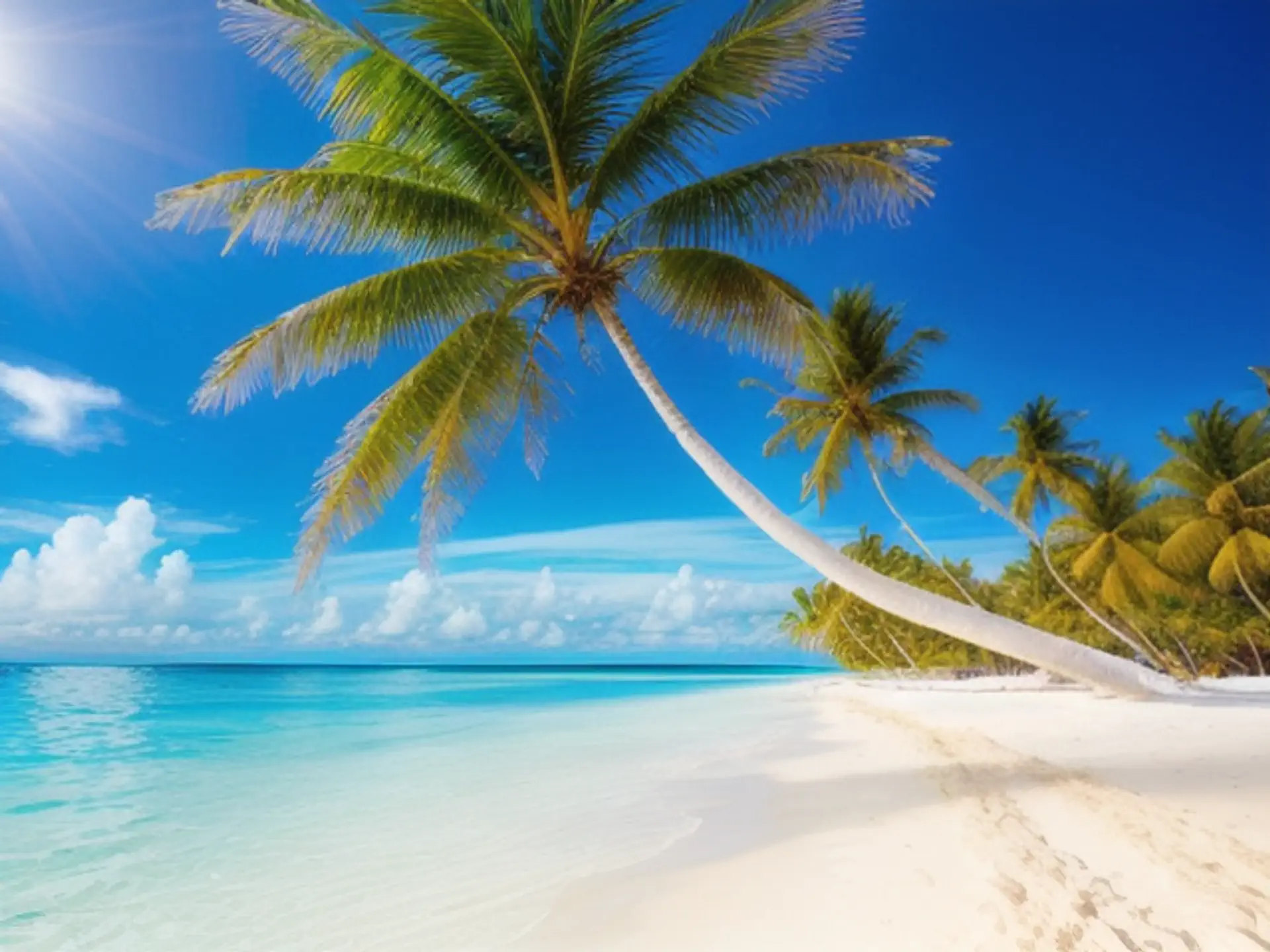 Tropisch paradijs met palmbomen aan kristalhelder turquoise water