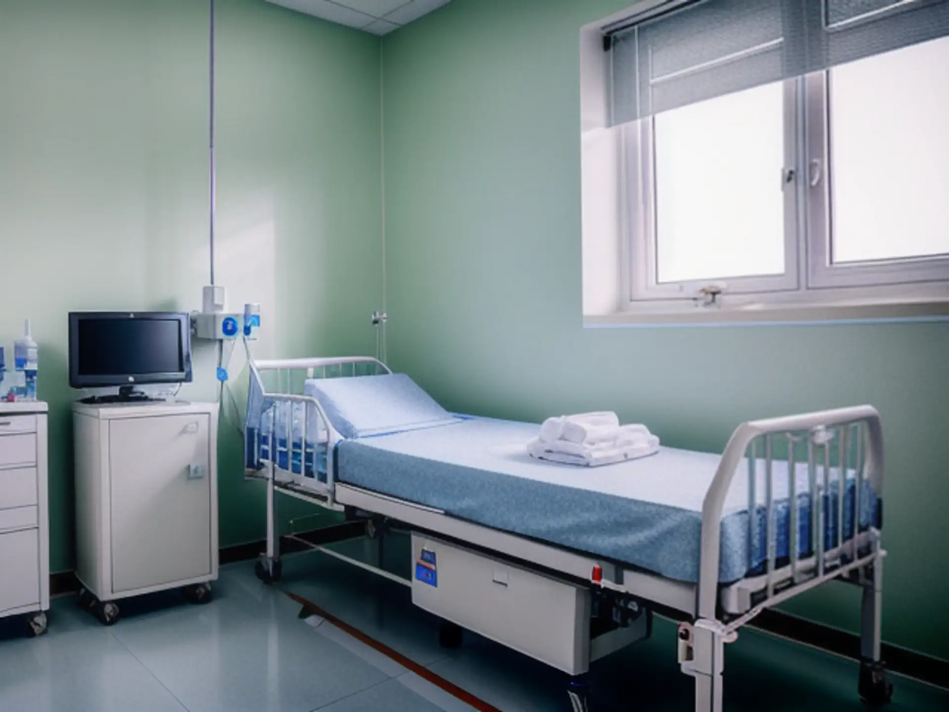 Moderne ziekenhuiskamer met medische apparatuur en verstelbaar bed