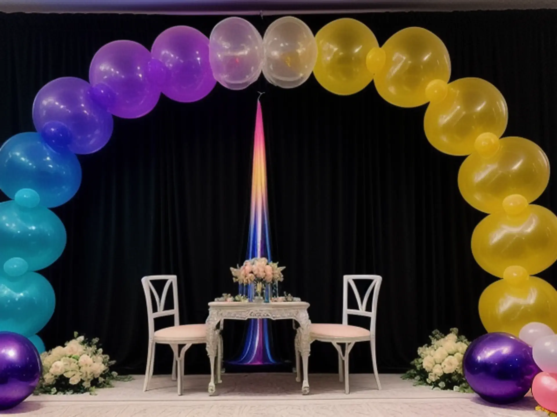 Romantische ballonnenboog met regenboogkleuren voor feestelijke