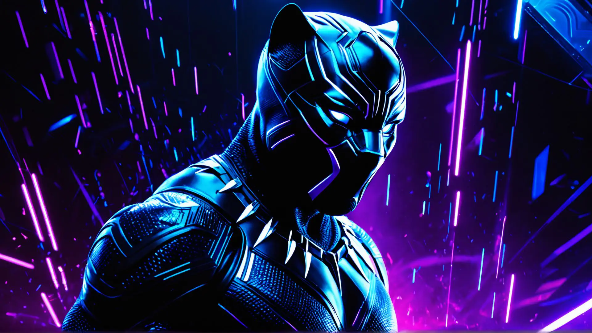 Black Panther superheld in neon blauw en paars kunstwerk