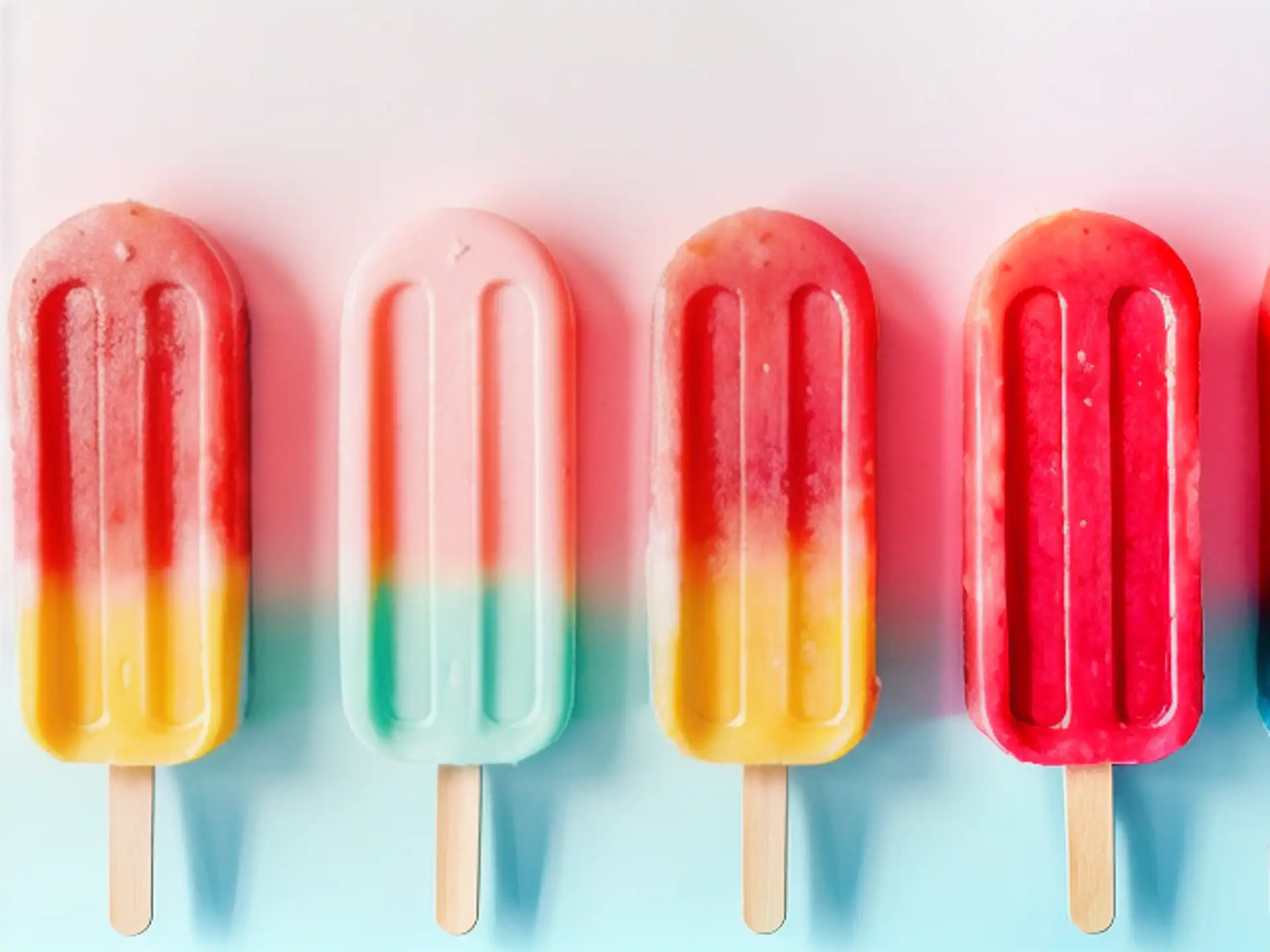 Kleurrijke waterijs met regenboogkleuren op rij - zomerse verfrissing