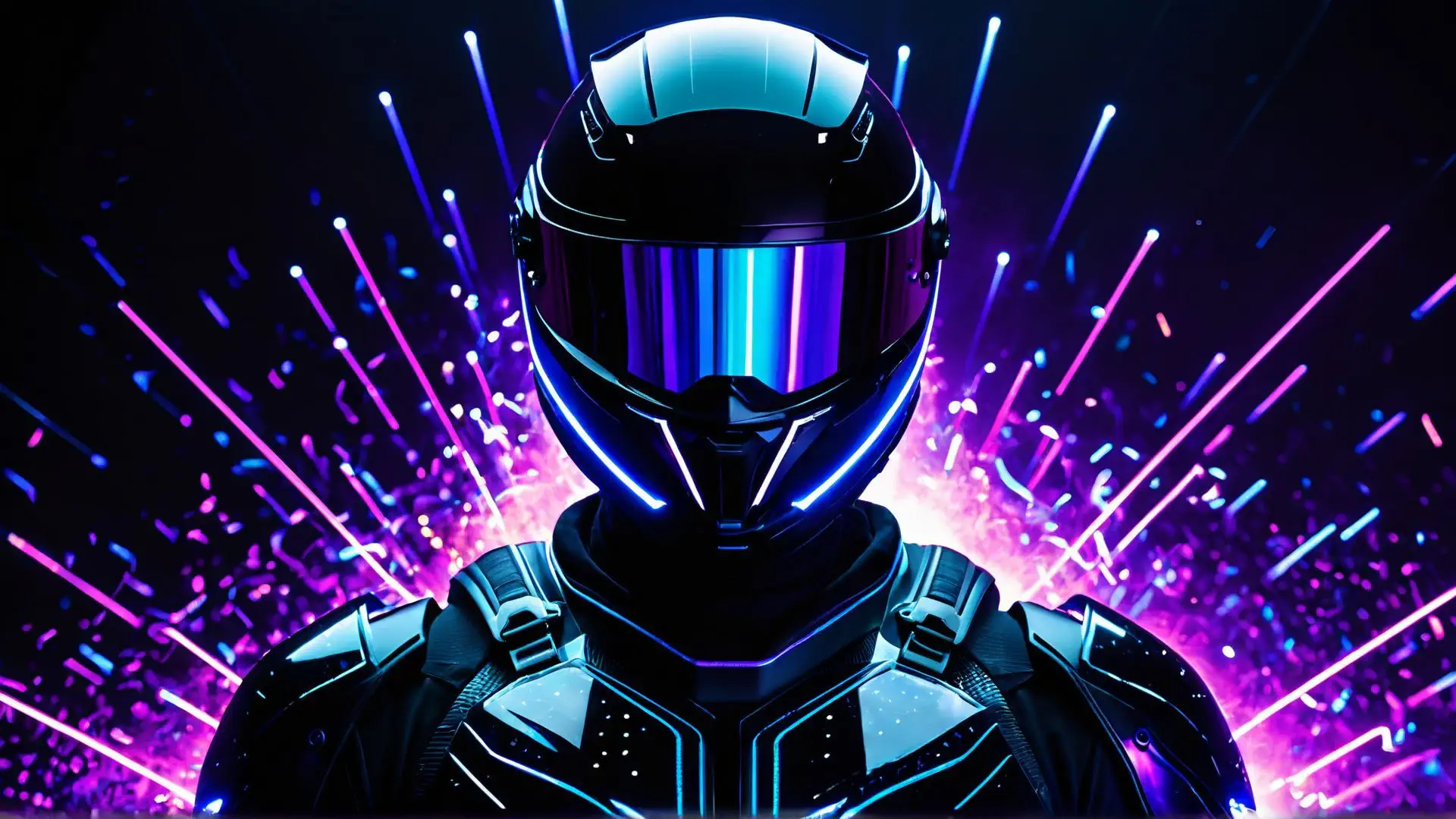 Futuristische motorhelm met neon verlichting tegen paarse achtergrond