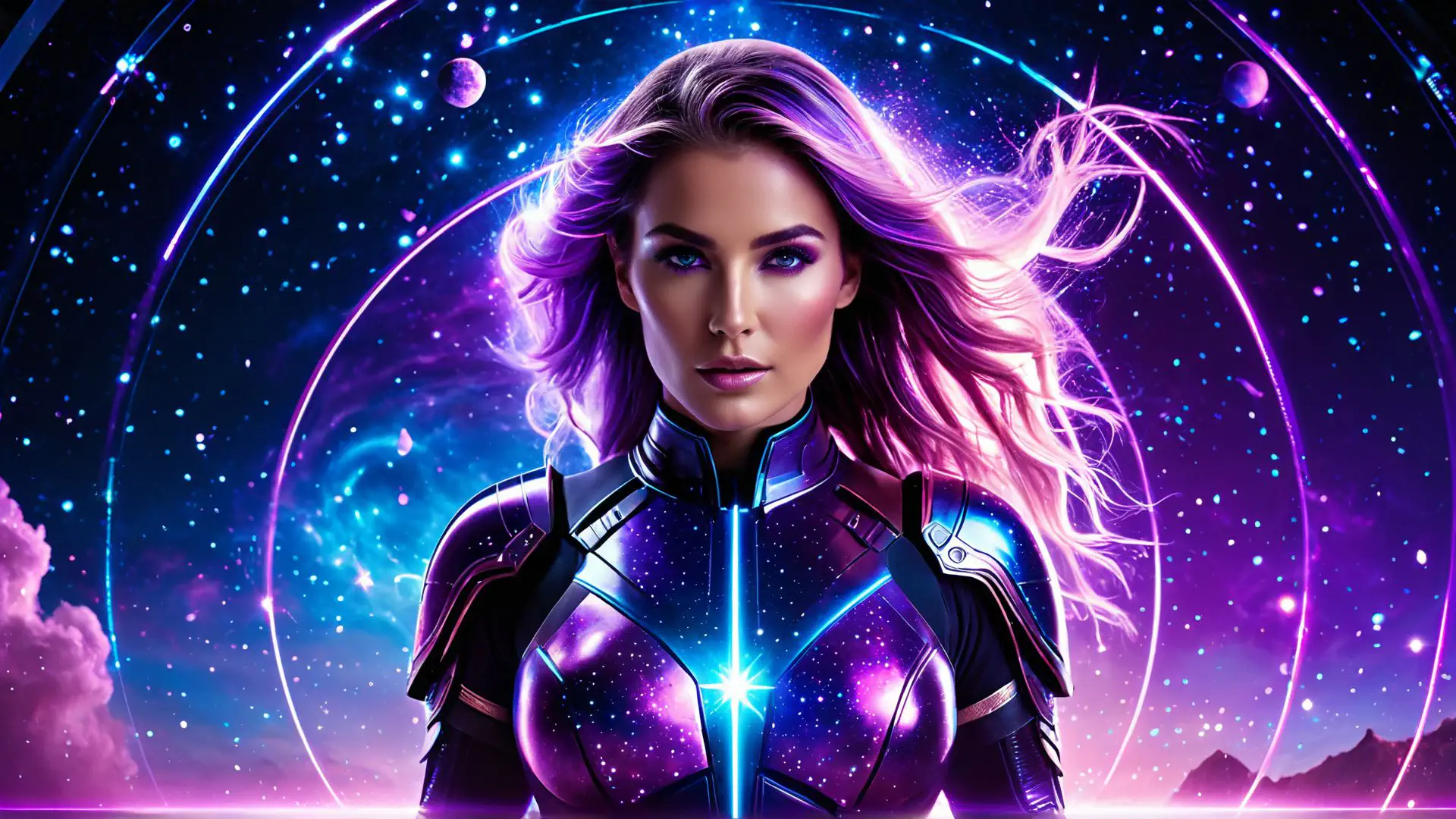 Futuristische sci-fi kunst met kosmische neon kleuren