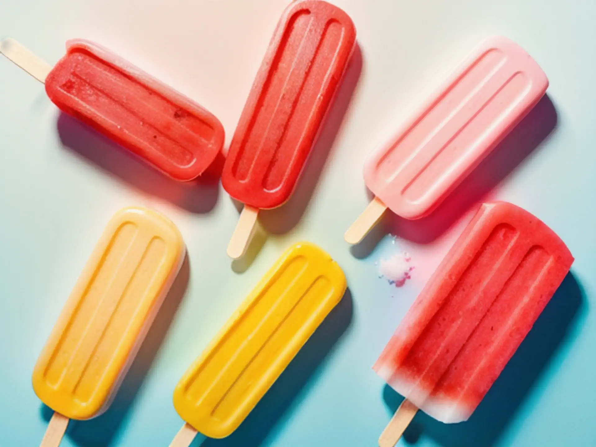 Kleurrijke waterijs op stokjes in zomerse pasteltinten