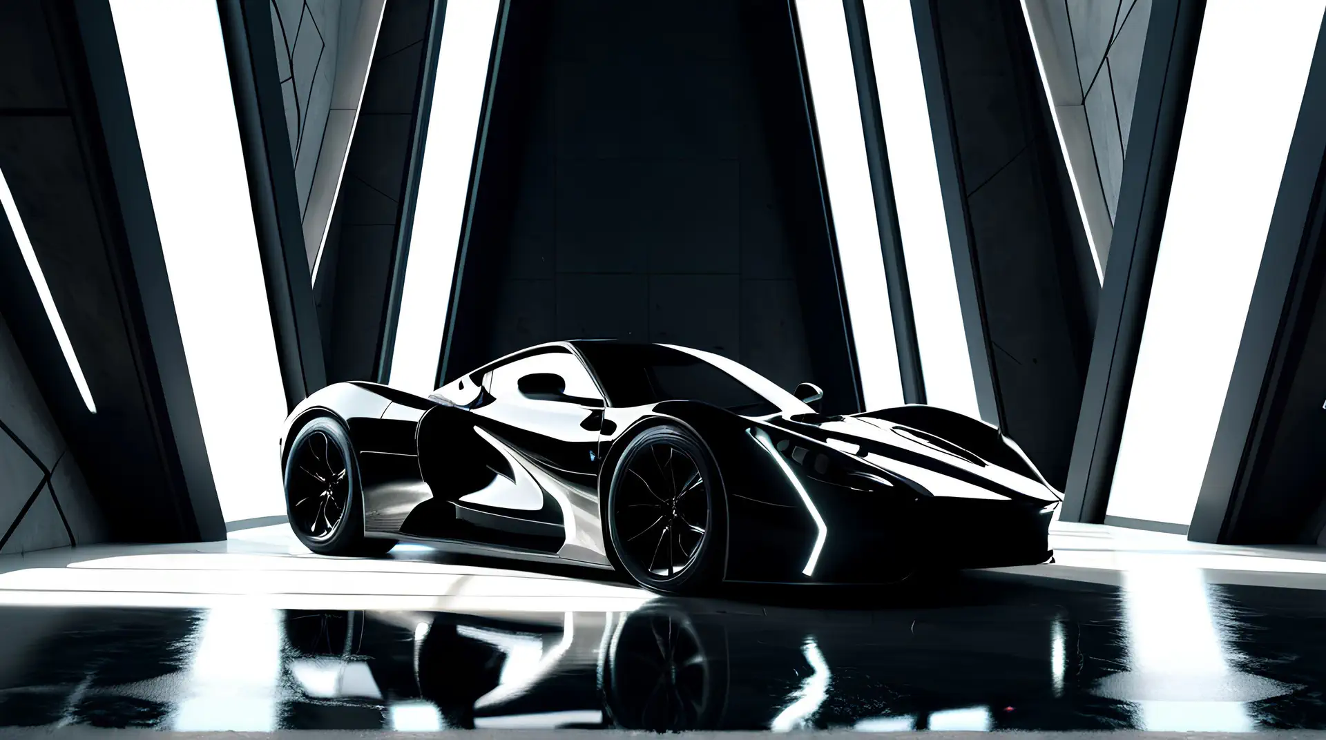 Zwarte Hypercar in Architecturale Lichtgalerij 4K Wallpaper